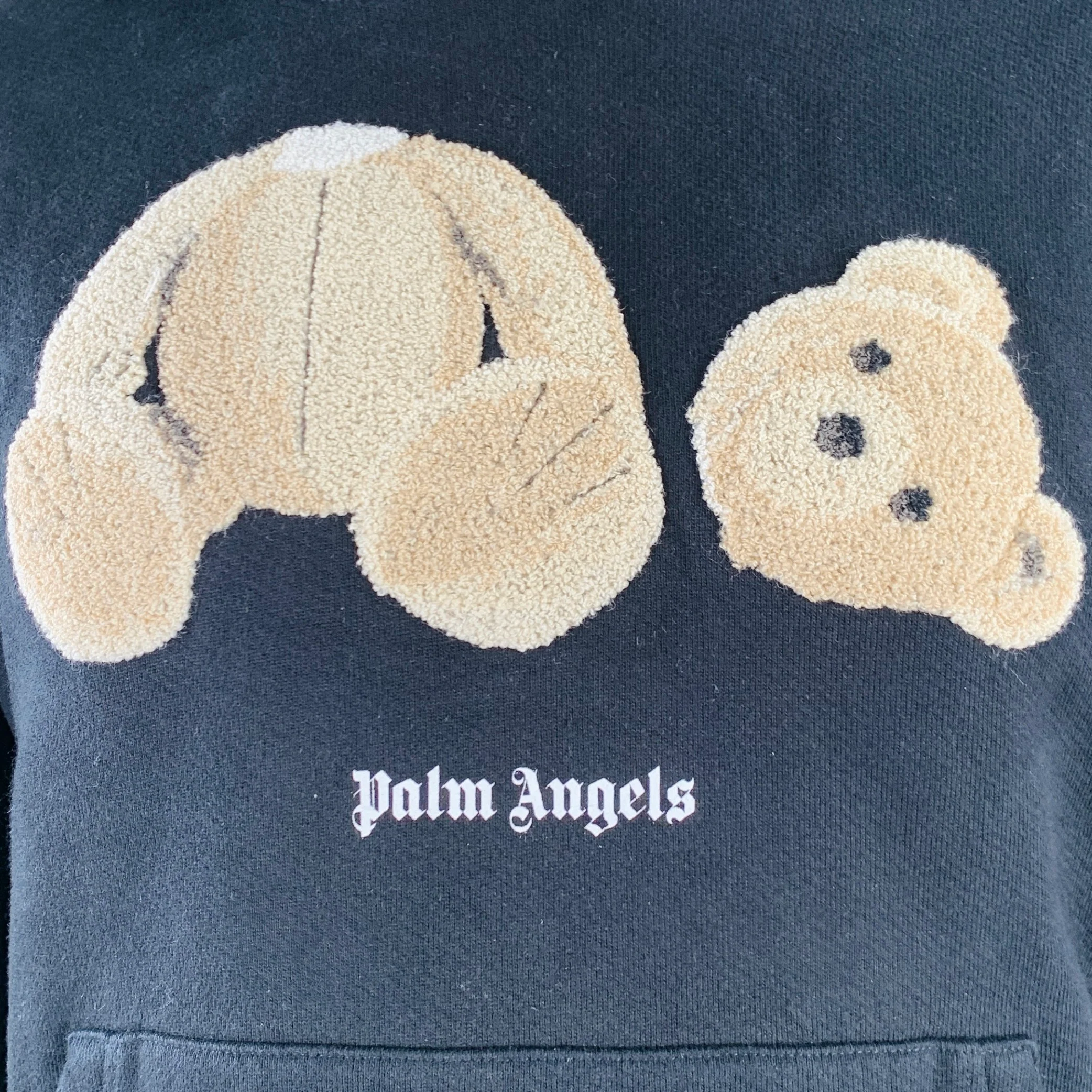 PALM ANGELS Size XXL Black Beige Tufted Headless Bear Cotton Hooded Sweatshirt - Image 2