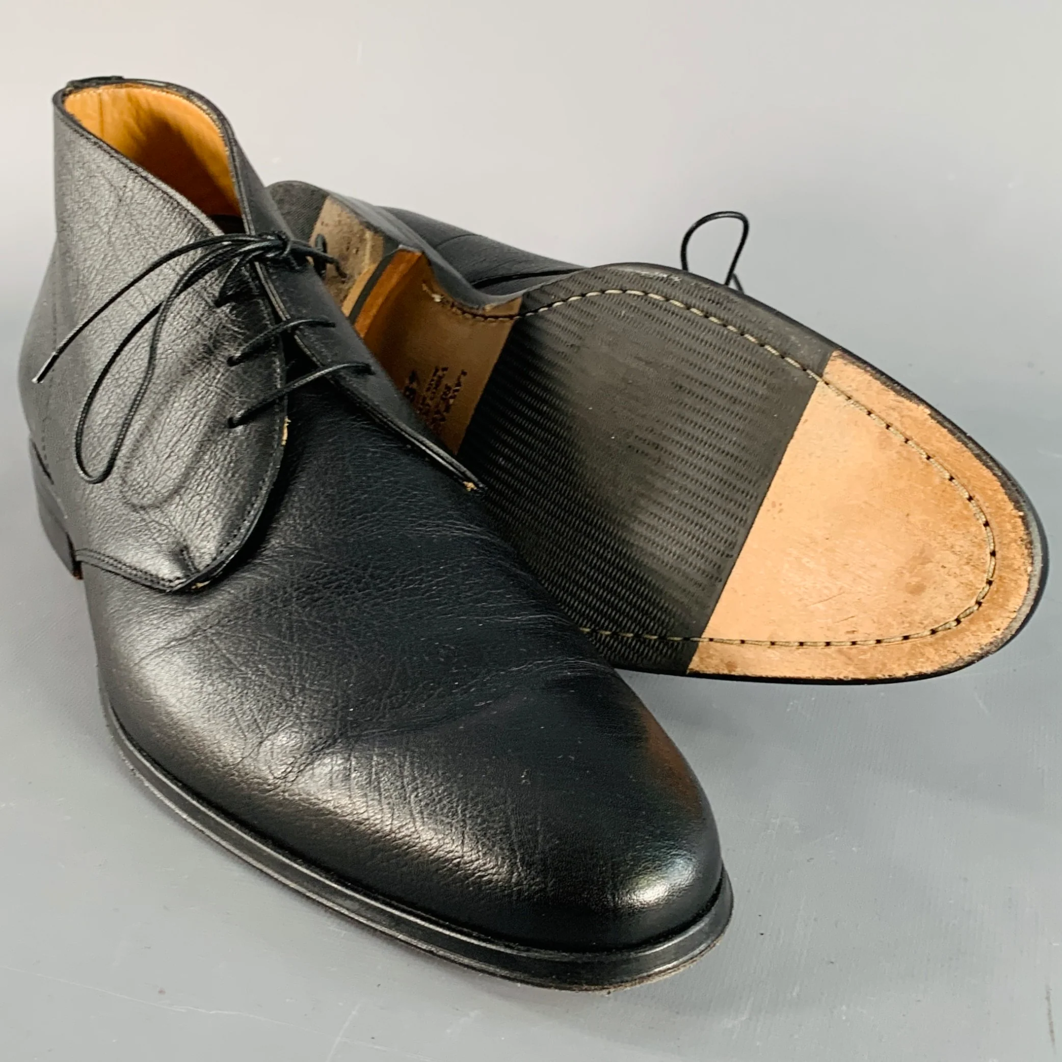 PAOLO IANTORNO Size 12 Black Leather Almond Toe Lace-Up Shoes - Image 5