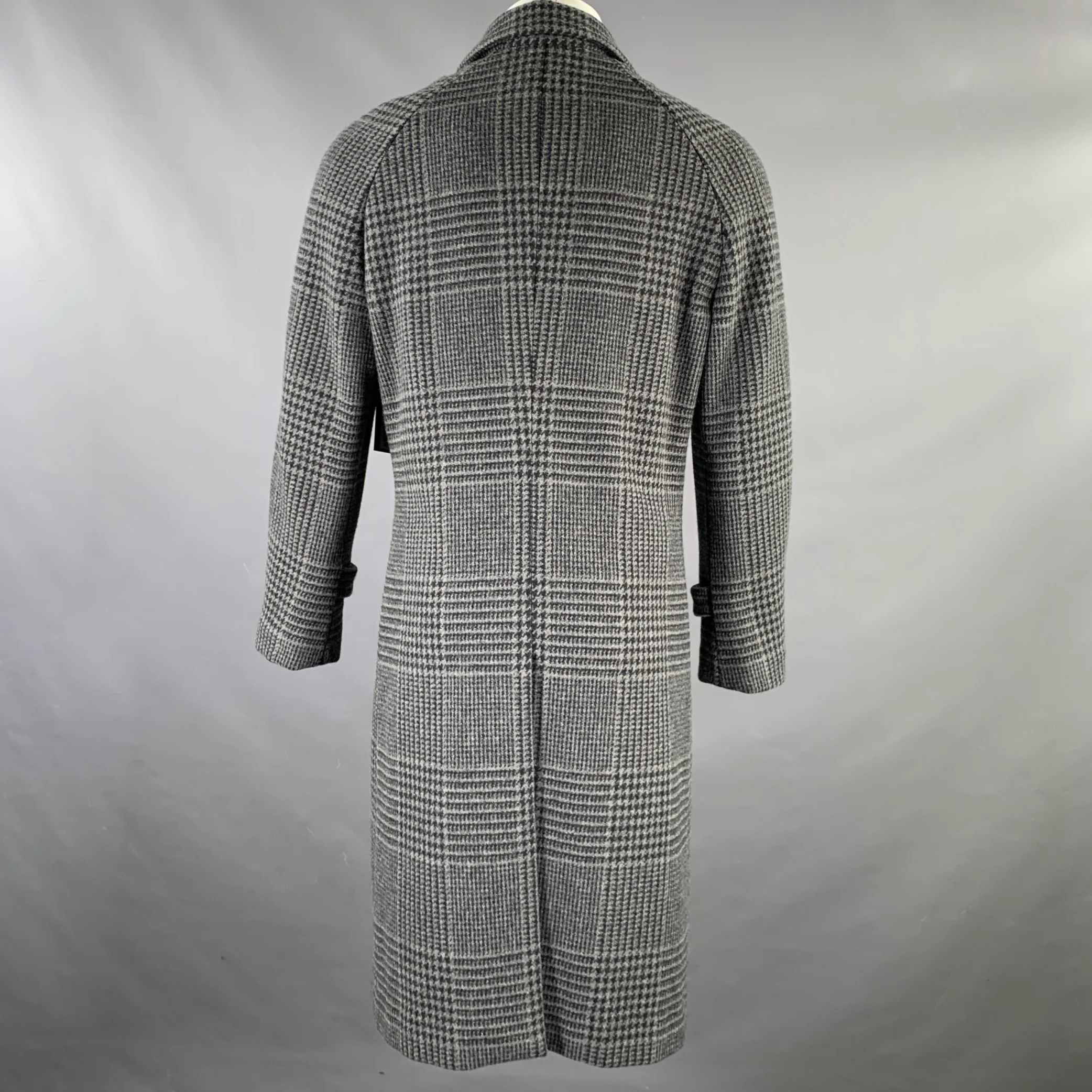PAOLO MARTORANO Size M Charcoal Plaid Wool Raglan Sleeve Coat - Image 4