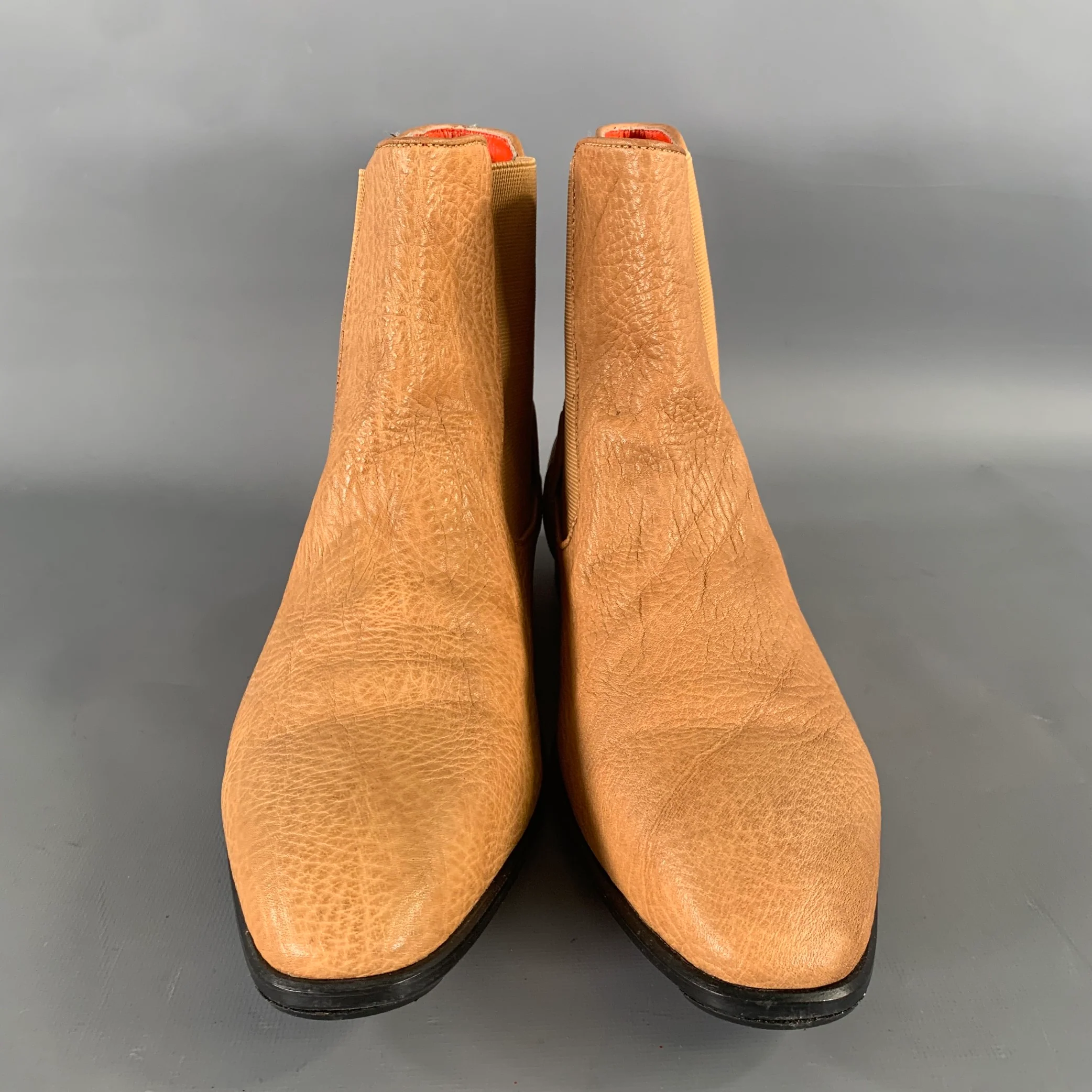 PAOLO SHOES Size 10 Tan Purple Crackled Leather Chelsea Boots - Image 4