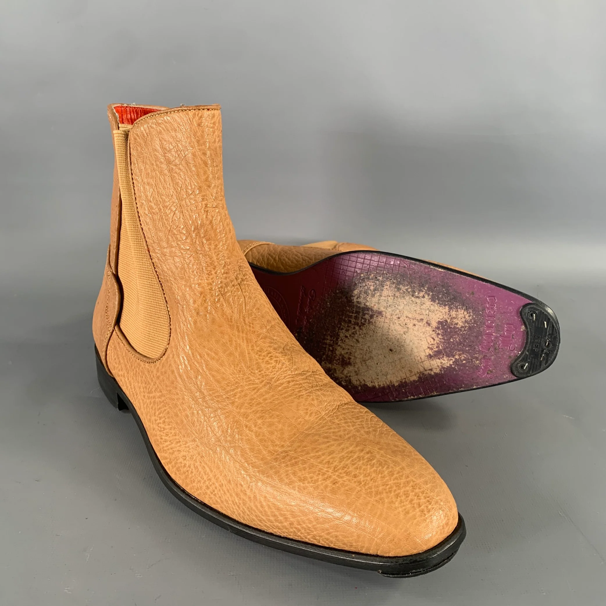 PAOLO SHOES Size 10 Tan Purple Crackled Leather Chelsea Boots - Image 5