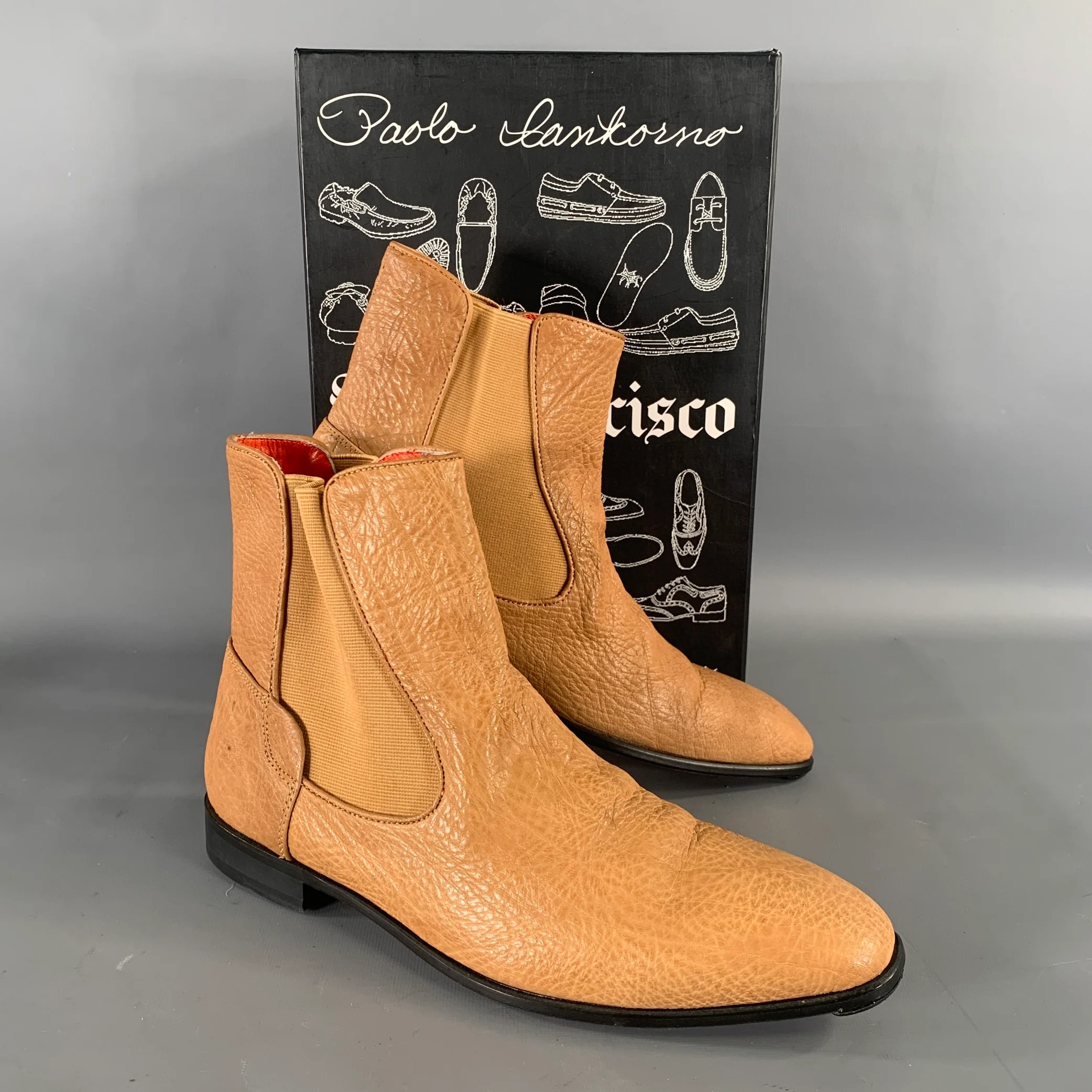 PAOLO SHOES Size 10 Tan Purple Crackled Leather Chelsea Boots - Image 9
