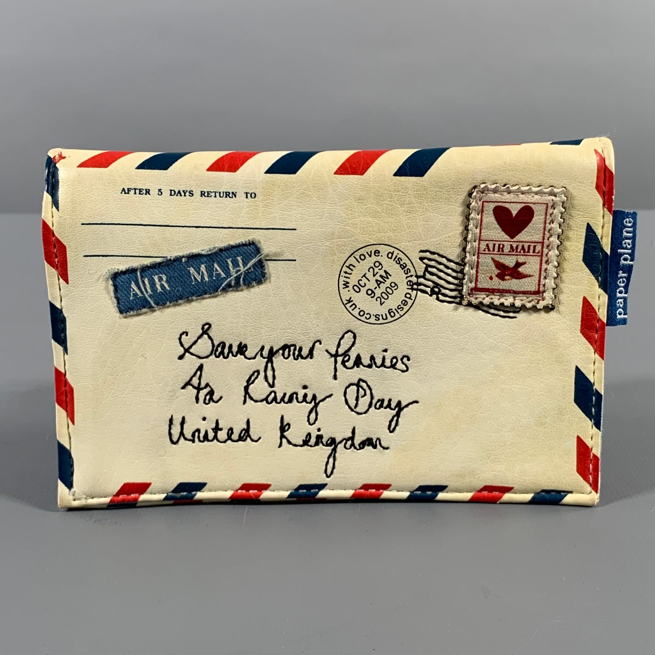 PAPER PLANE Cream Red & Blue Aplique Leather Envelope Leather Goods