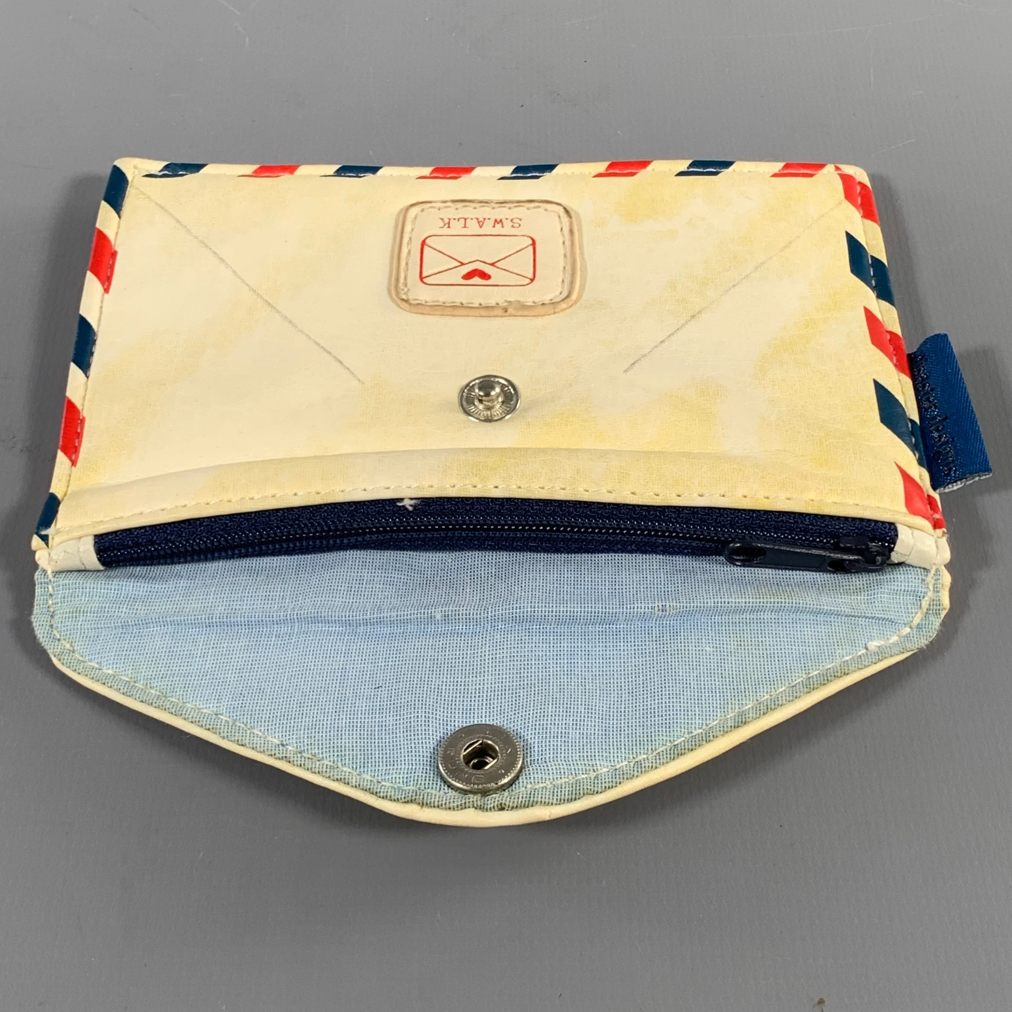 PAPER PLANE Cream Red & Blue Aplique Leather Envelope Leather Goods - Image 3