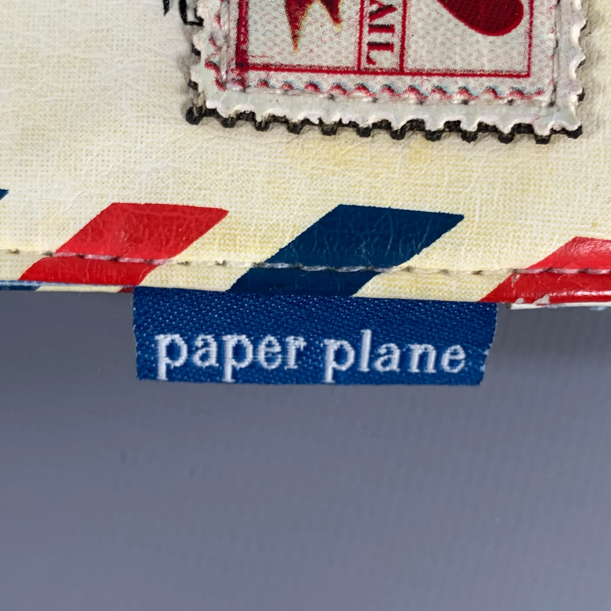 PAPER PLANE Cream Red & Blue Aplique Leather Envelope Leather Goods - Image 4