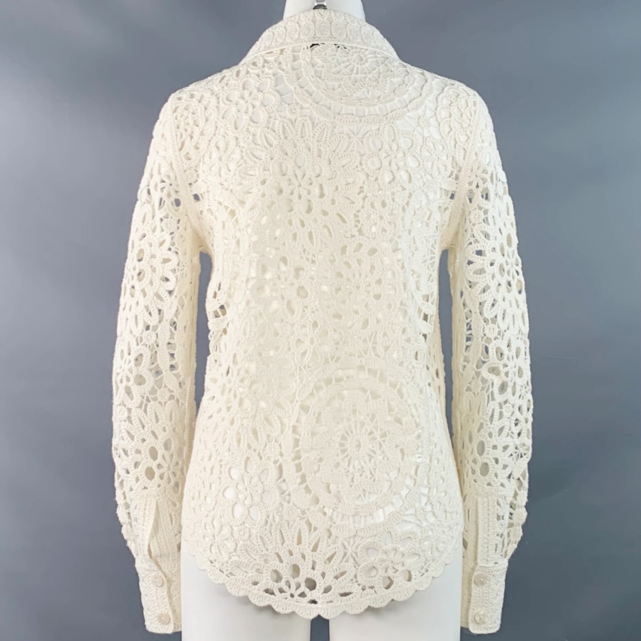PARIS ATELIER Size XS Cream Cotton Blend Crochet Cropped Shirt - Image 3