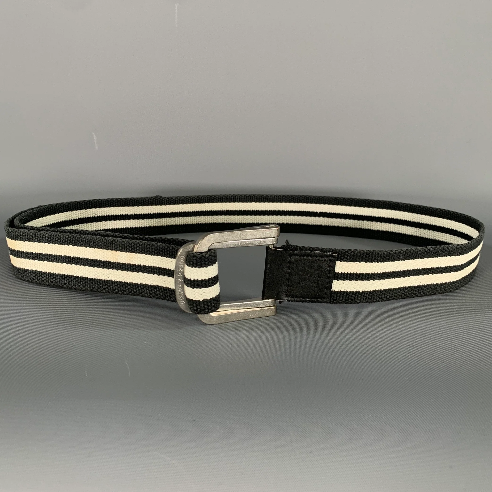 PARKE & RONEN Size 40 Black White Stripe Belt