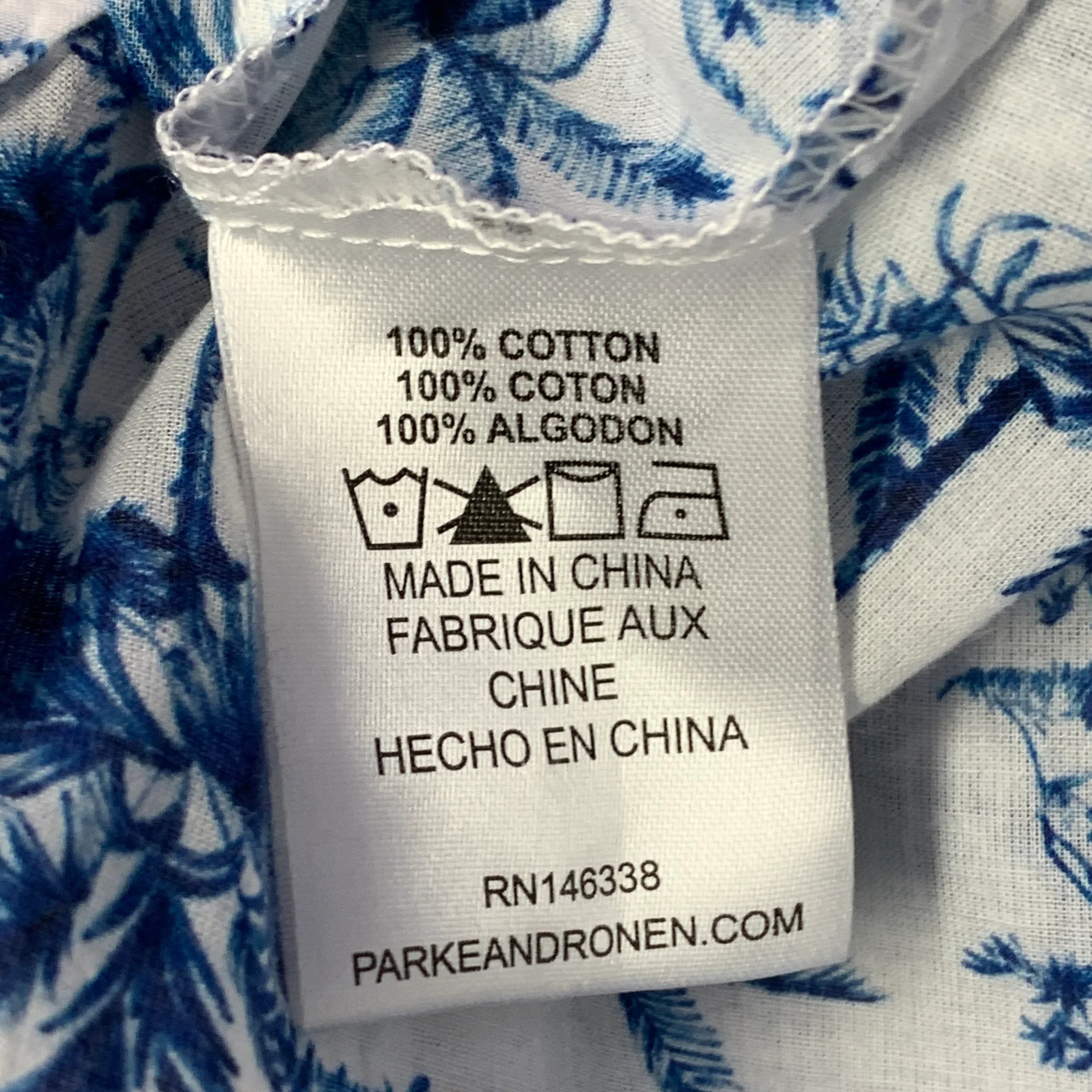 PARKE & RONEN Size XL White Blue Palms Cotton Point Collar Short Sleeve Shirt - Image 6