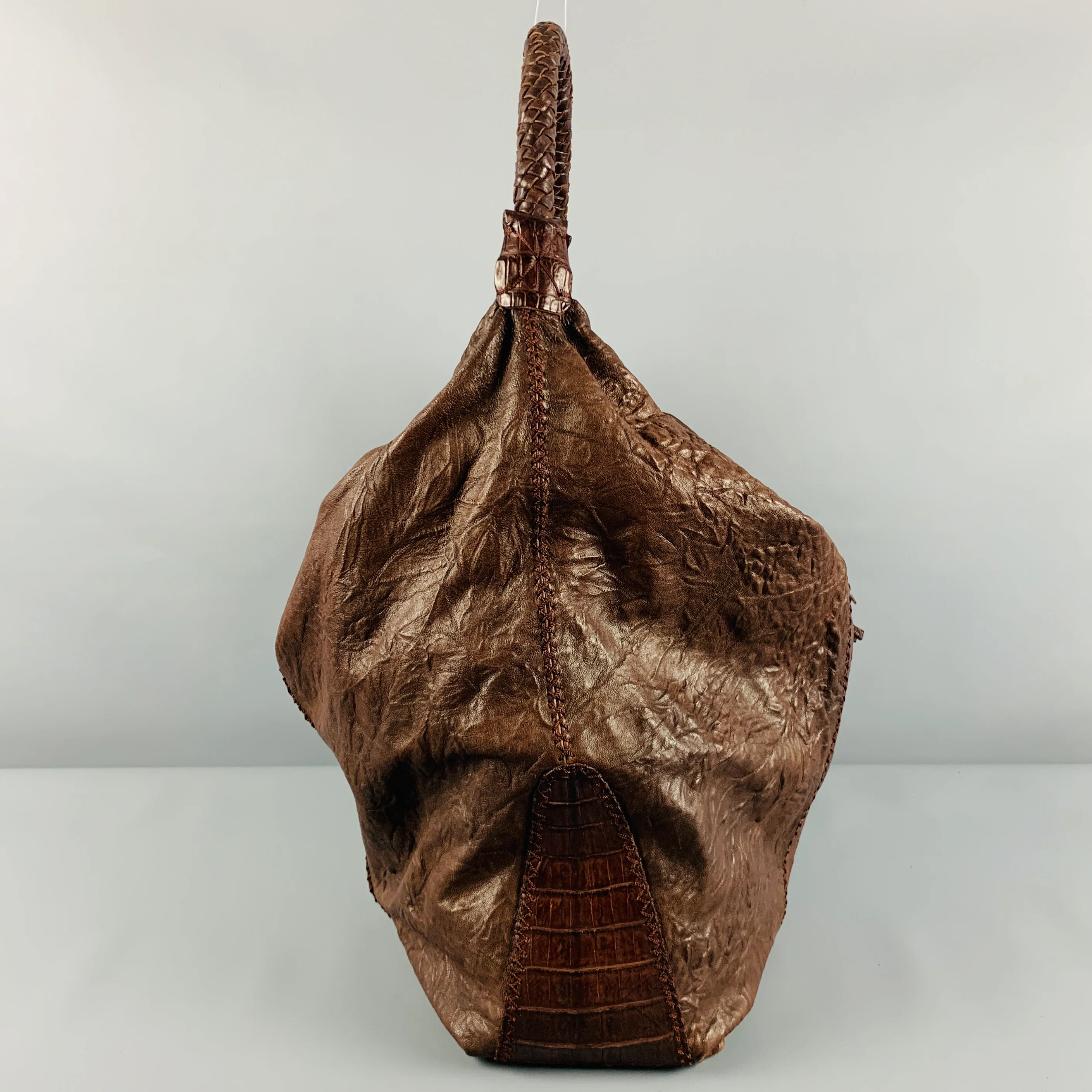 PARKER OCHS Brown Mixed Leathers Alligator Leather Hobo Handbag - Image 4