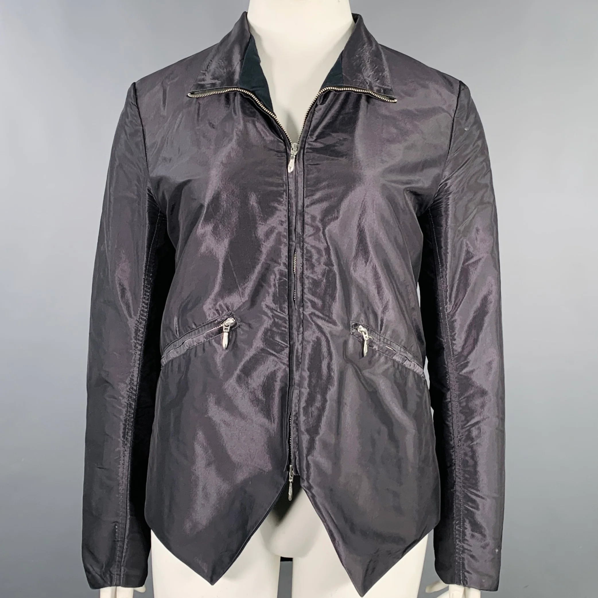 PAUL HARNDEN Size L Grey Charcoal Slate Silk Zip Up Jacket