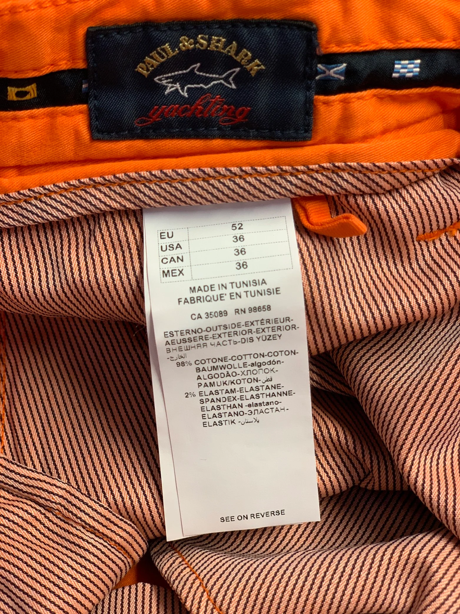 PAUL & SHARK Size 36 Orange Cotton Blend Zip Fly Cargo Shorts - Image 3
