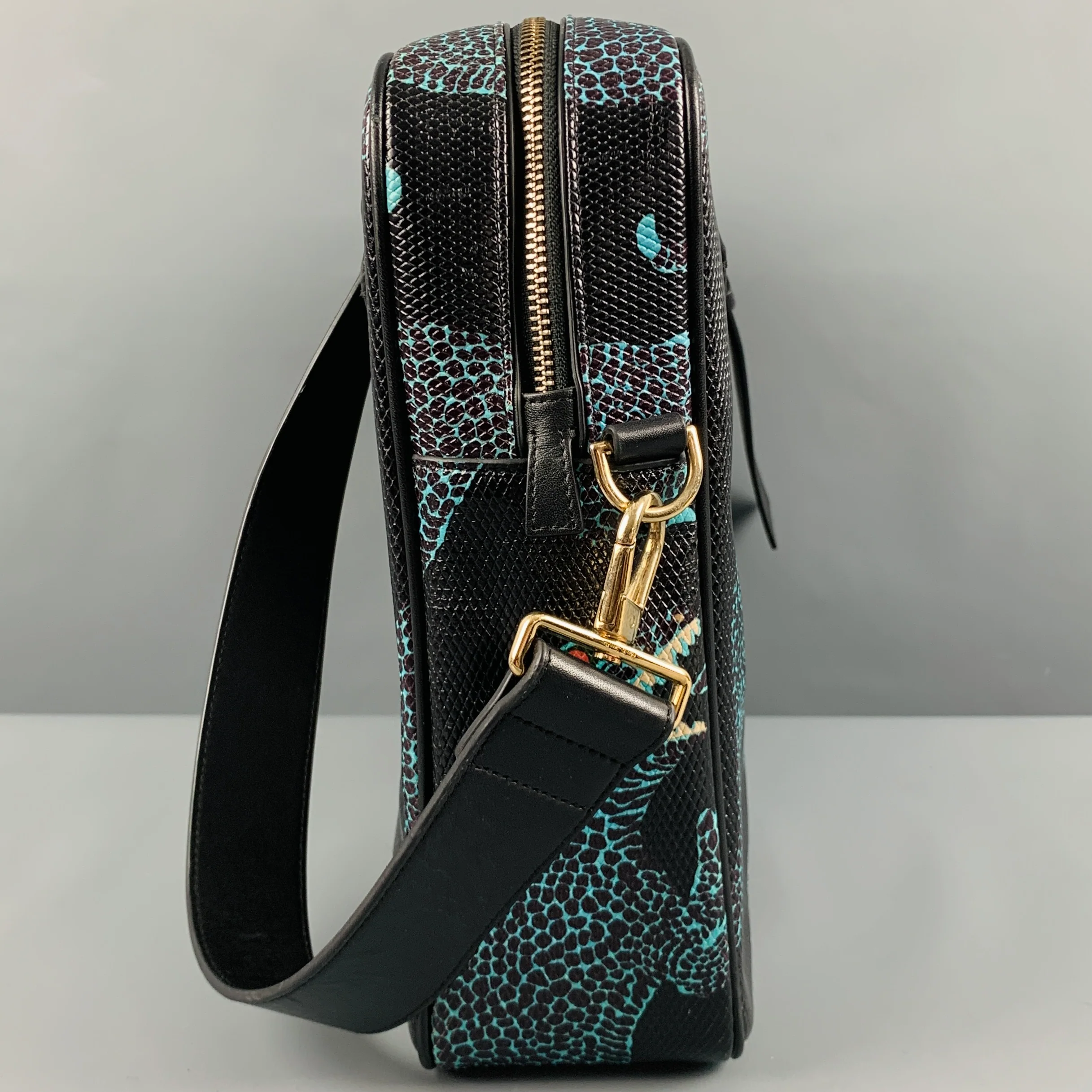 PAUL SMITH Black Blue Dino Print Coated Canvas Laptop Bag - Image 5