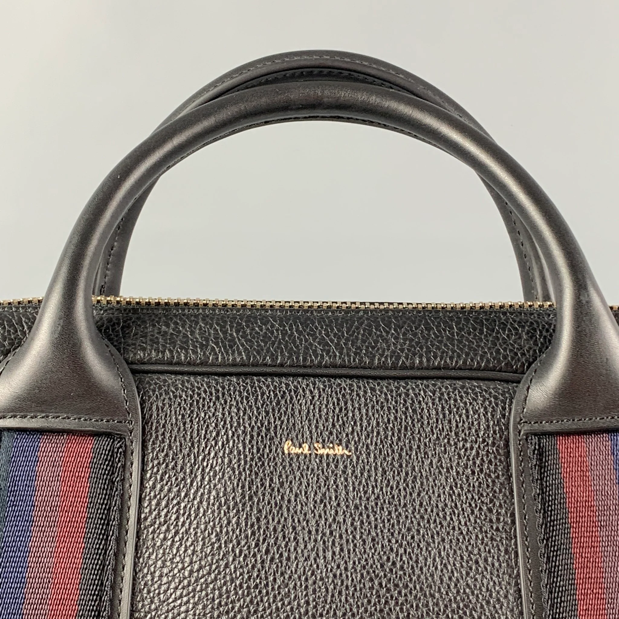 PAUL SMITH Black Pebble Grain Stripe Trim Leather Briefcase Bag - Image 2