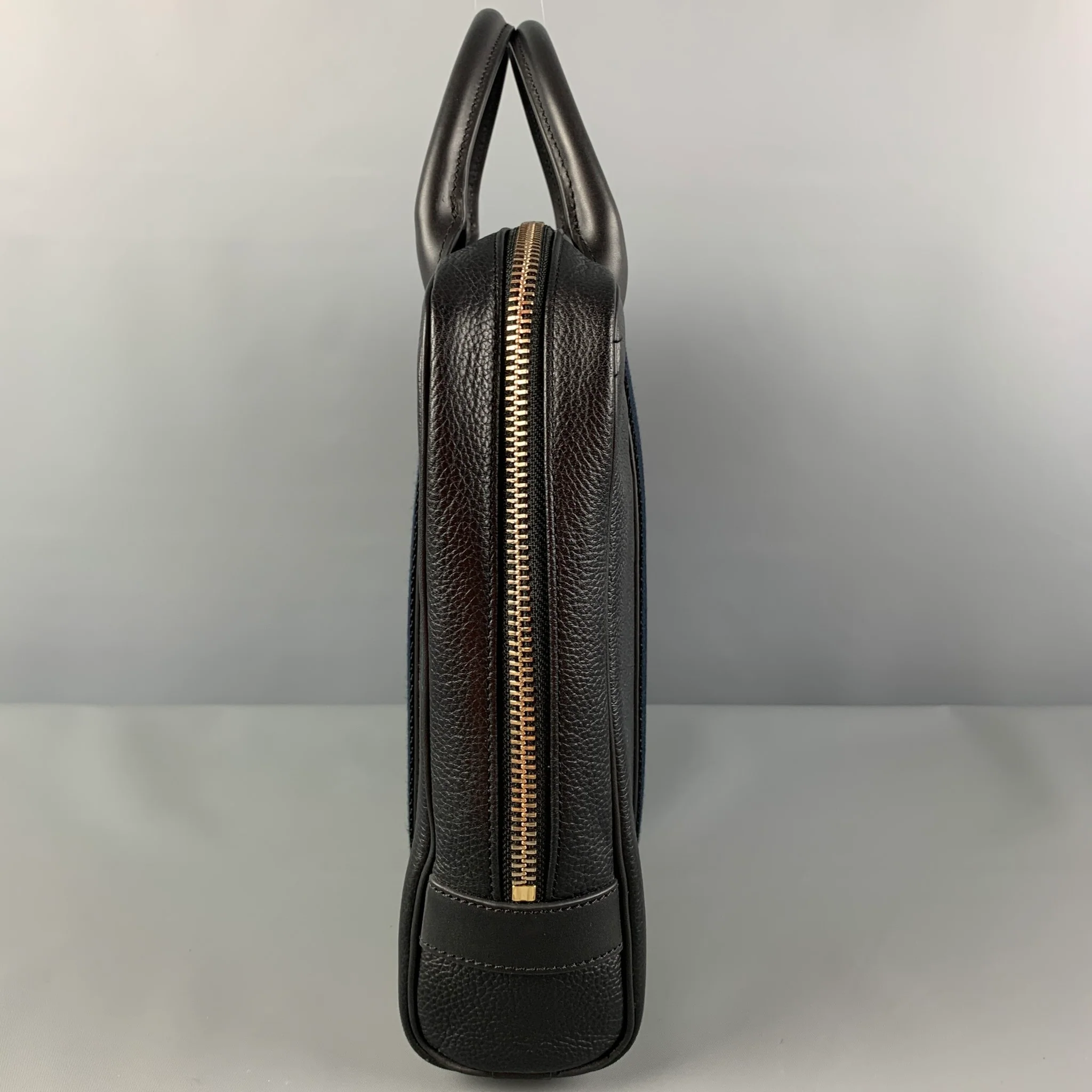 PAUL SMITH Black Pebble Grain Stripe Trim Leather Briefcase Bag - Image 6