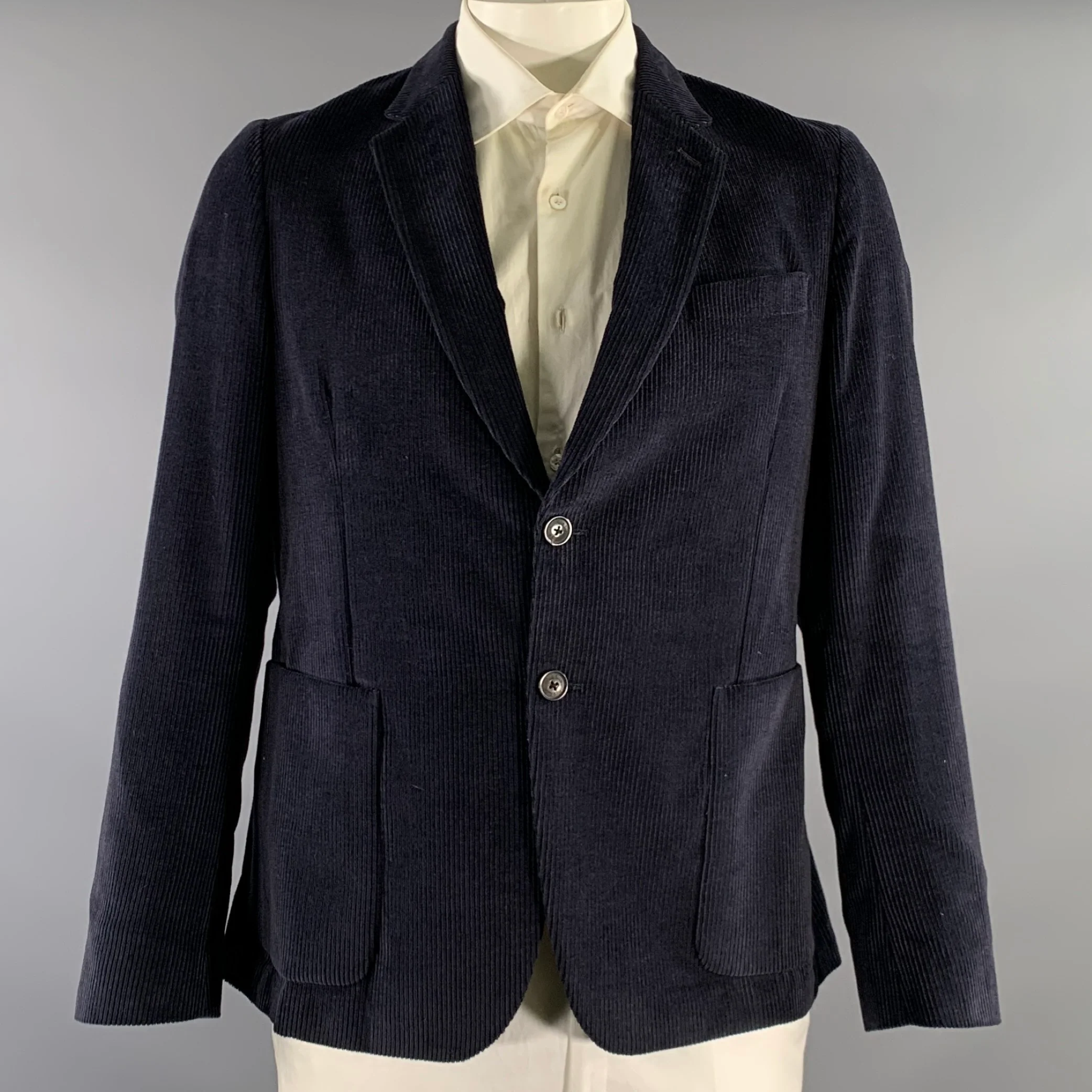 PAUL SMITH Chest Size 42 Navy Corduroy Cashmere cotton Notch Lapel Sport Coat