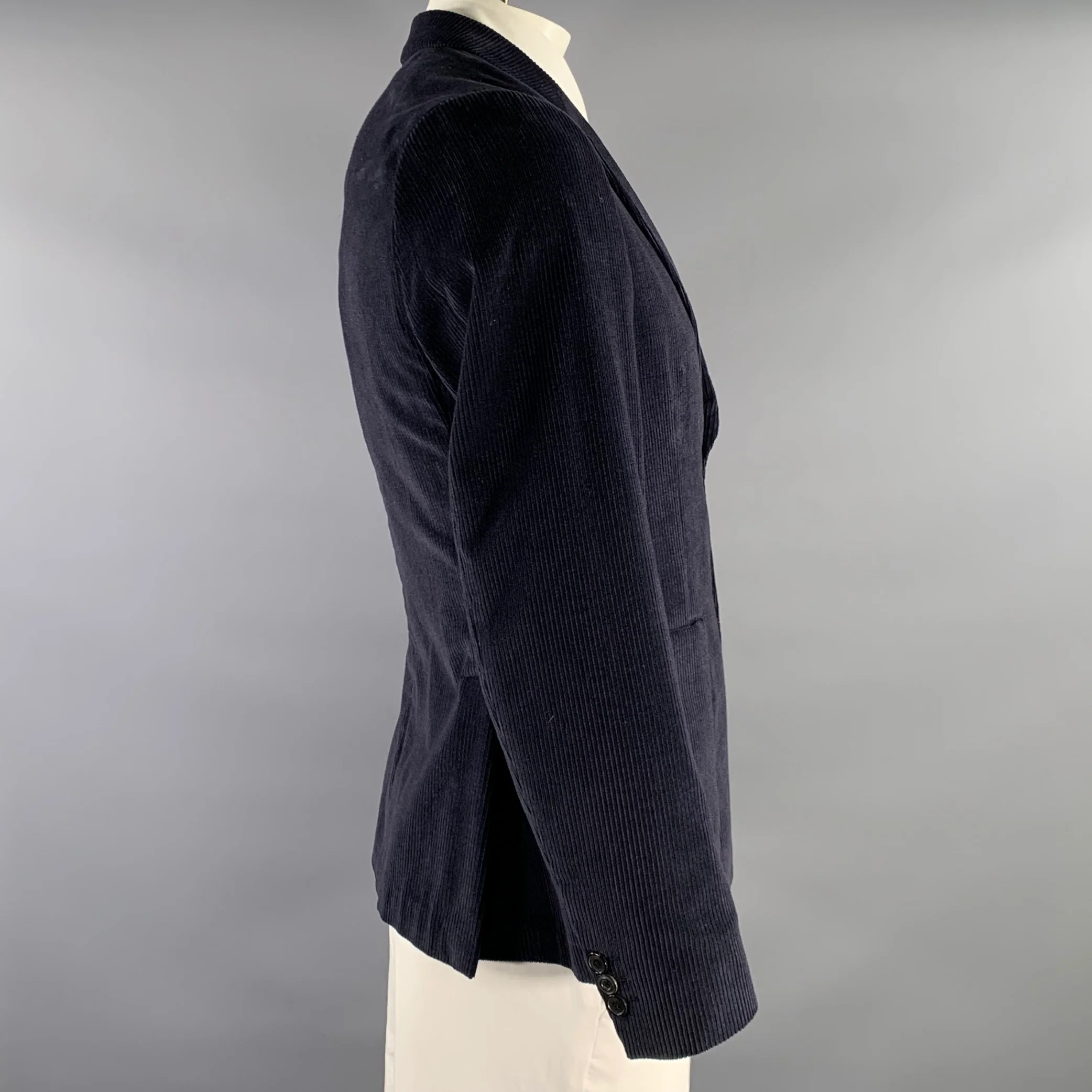 PAUL SMITH Chest Size 42 Navy Corduroy Cashmere cotton Notch Lapel Sport Coat - Image 3