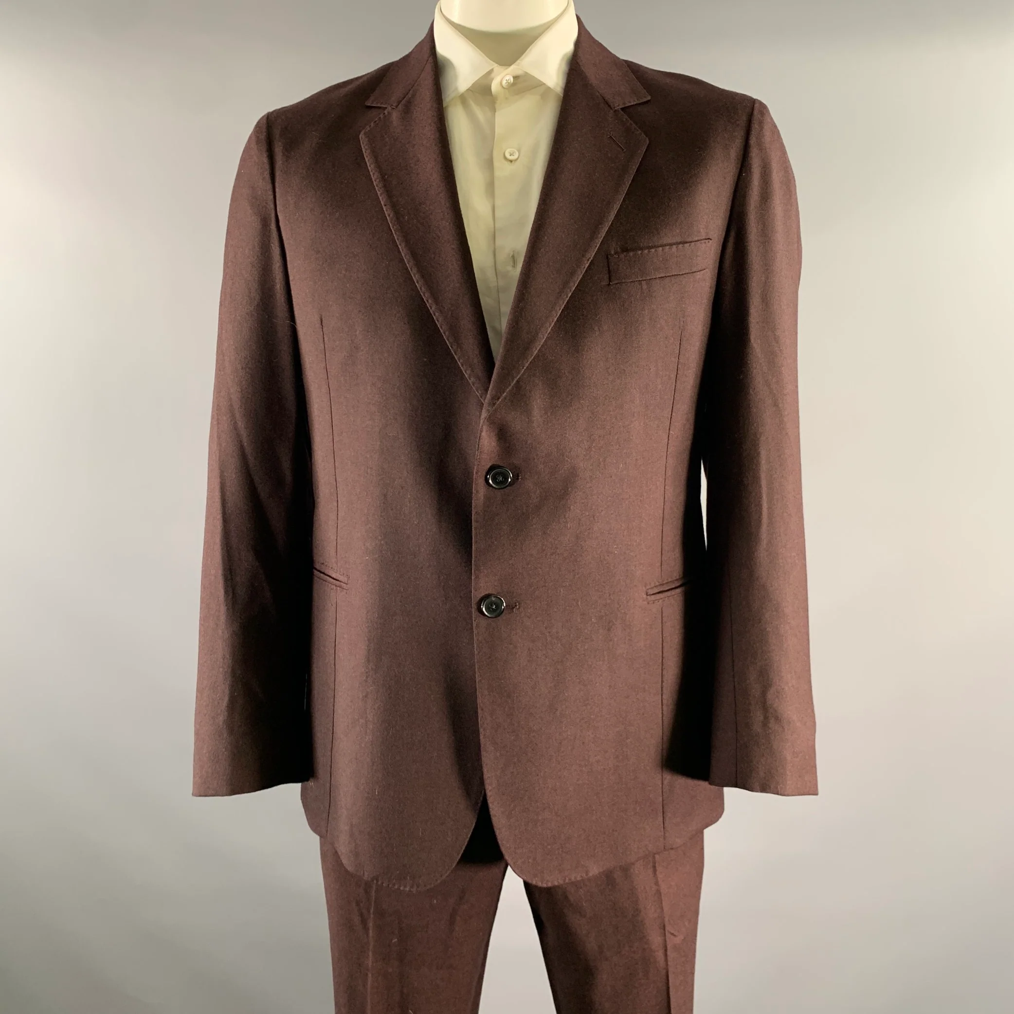 PAUL SMITH Chest Size 44 Burgundy Heather Wool Cashmere Notch Lapel 38 29 Suit
