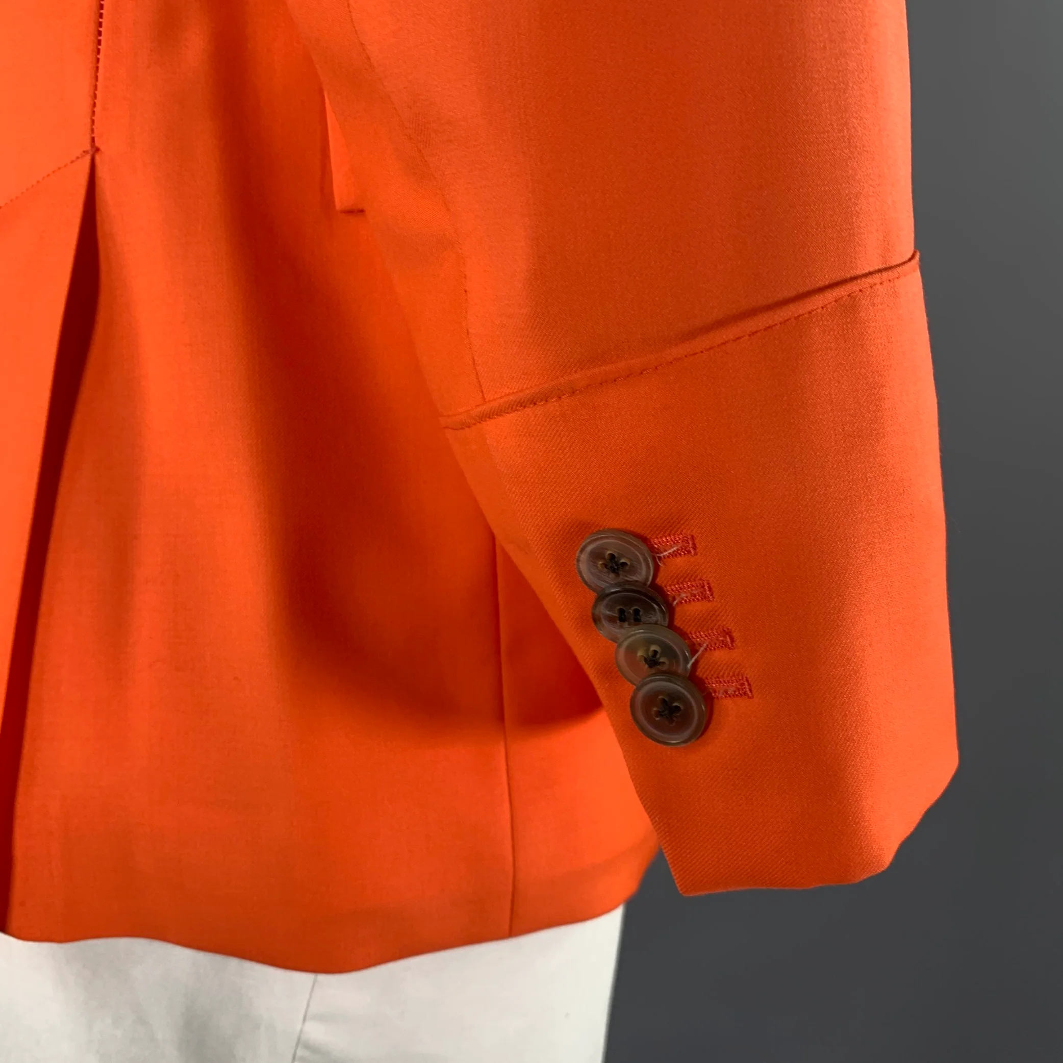PAUL SMITH Chest Size 44 Orange Neon Wool Peak Lapel Sport Coat - Image 4