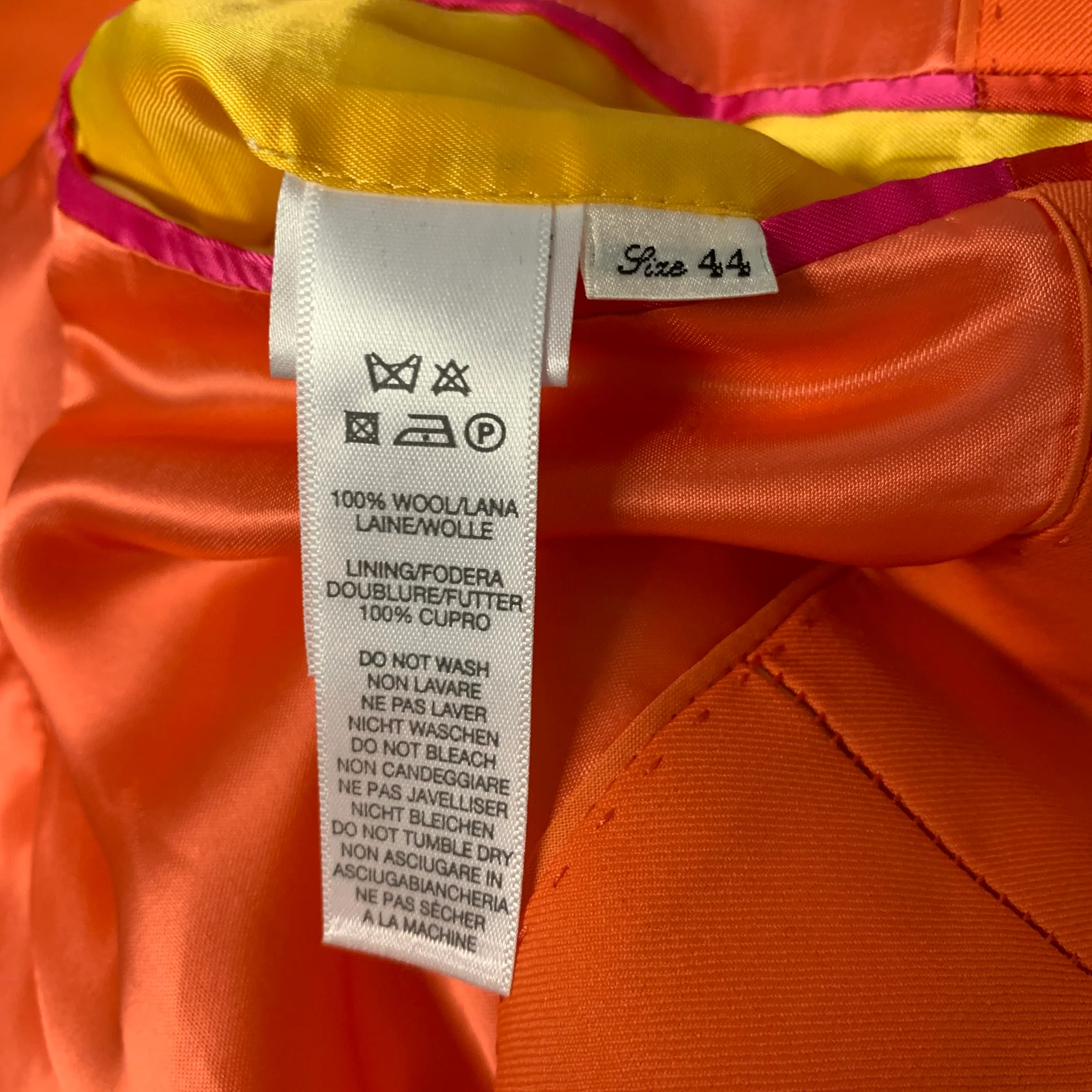 PAUL SMITH Chest Size 44 Orange Neon Wool Peak Lapel Sport Coat - Image 7