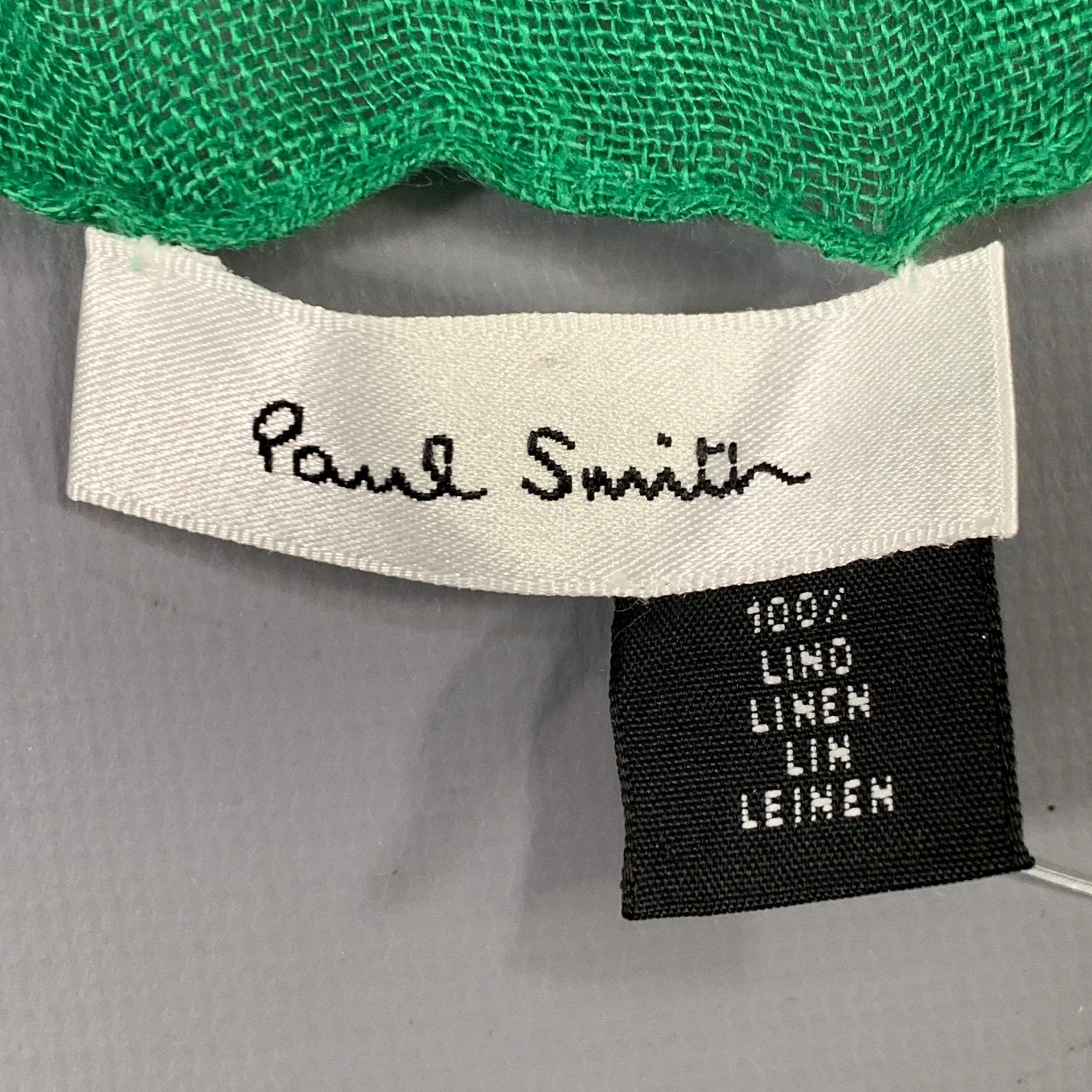 PAUL SMITH Green Woven Linen Fringe Scarf - Image 3
