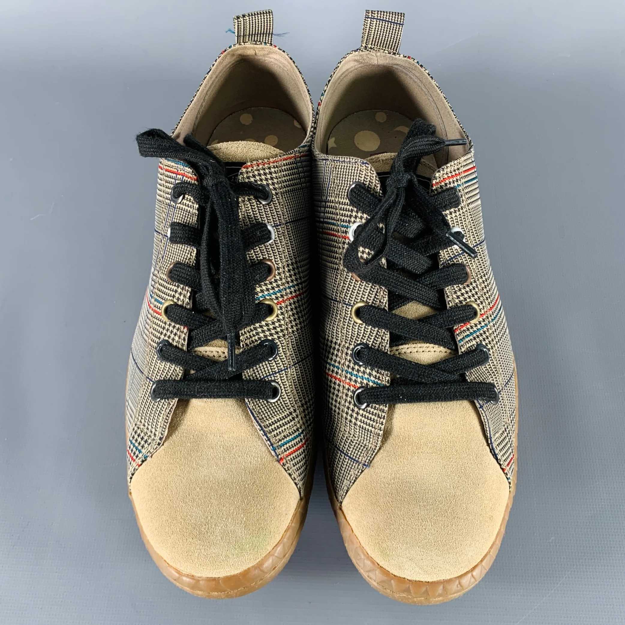 PAUL SMITH JEANS Size 7 -Musa- Tan Black Window Pane Canvas Low Top Sneakers - Image 4