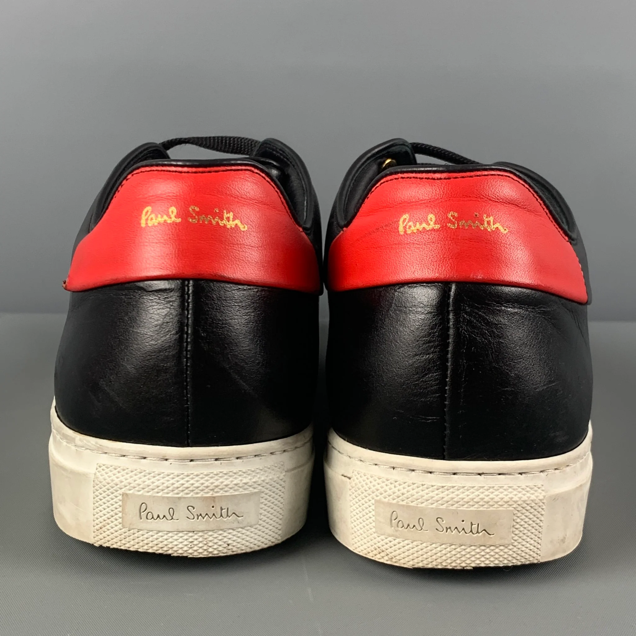 PAUL SMITH Size 10 Black Red Leather Sneakers - Image 5