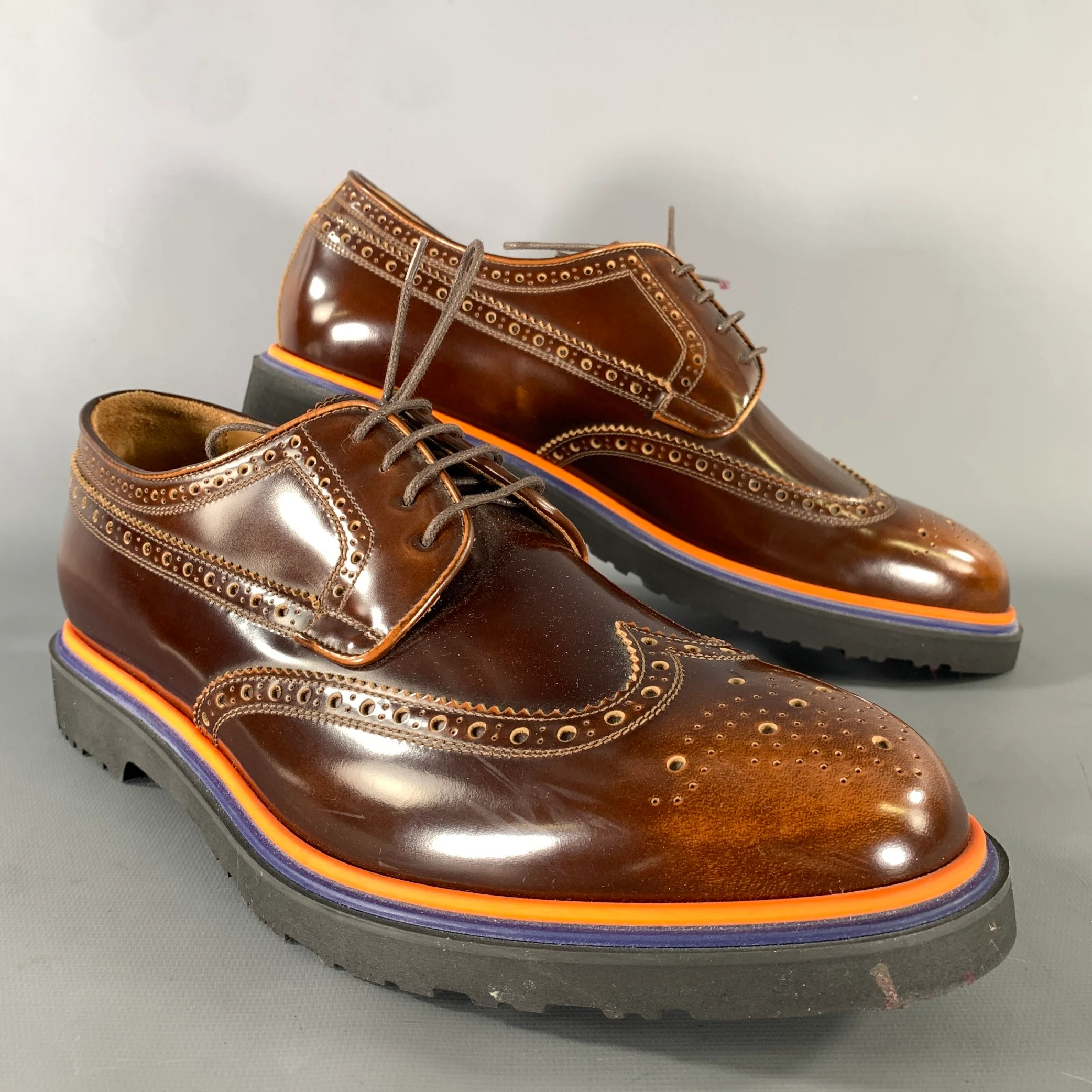 PAUL SMITH Size 10 Brown Orange Wingtip Loafers