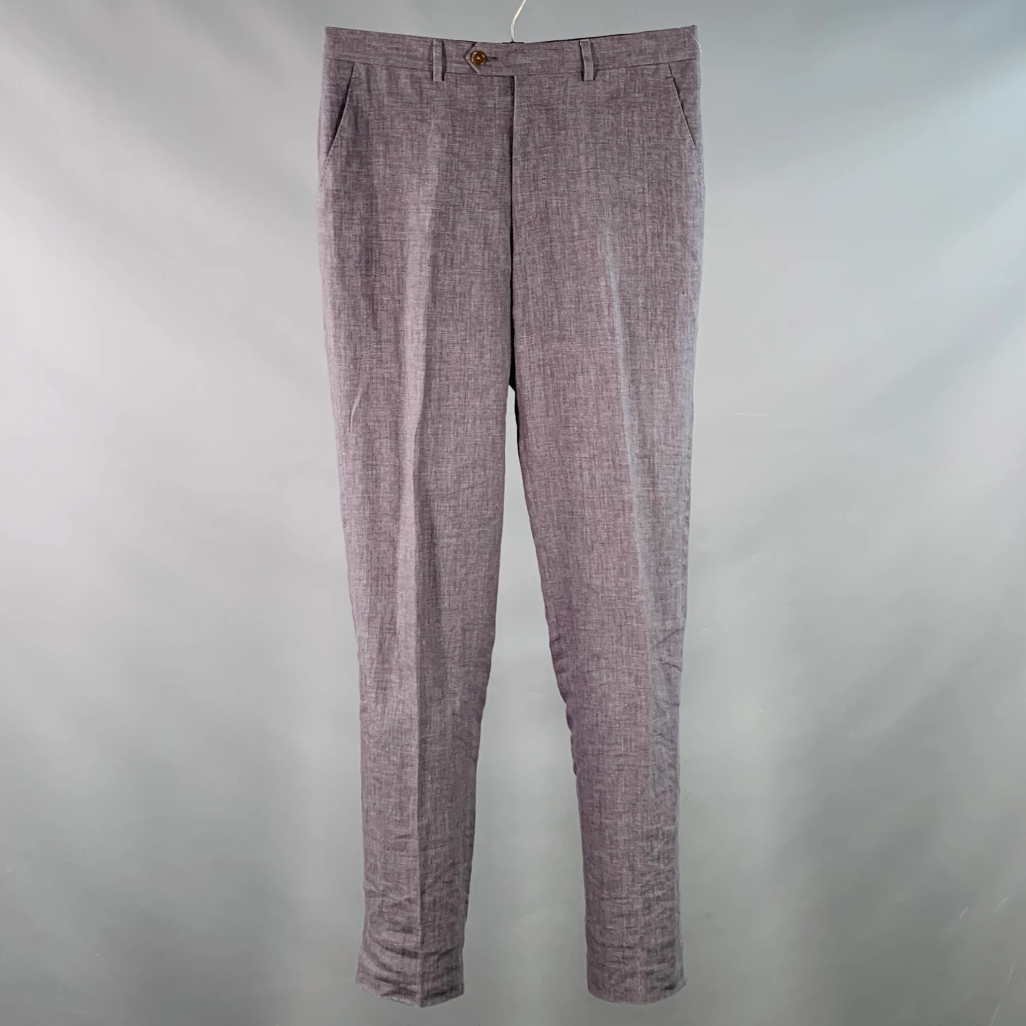 PAUL SMITH Size 32 Grey Charcoal Linen Flat Front Tapered Casual Pants