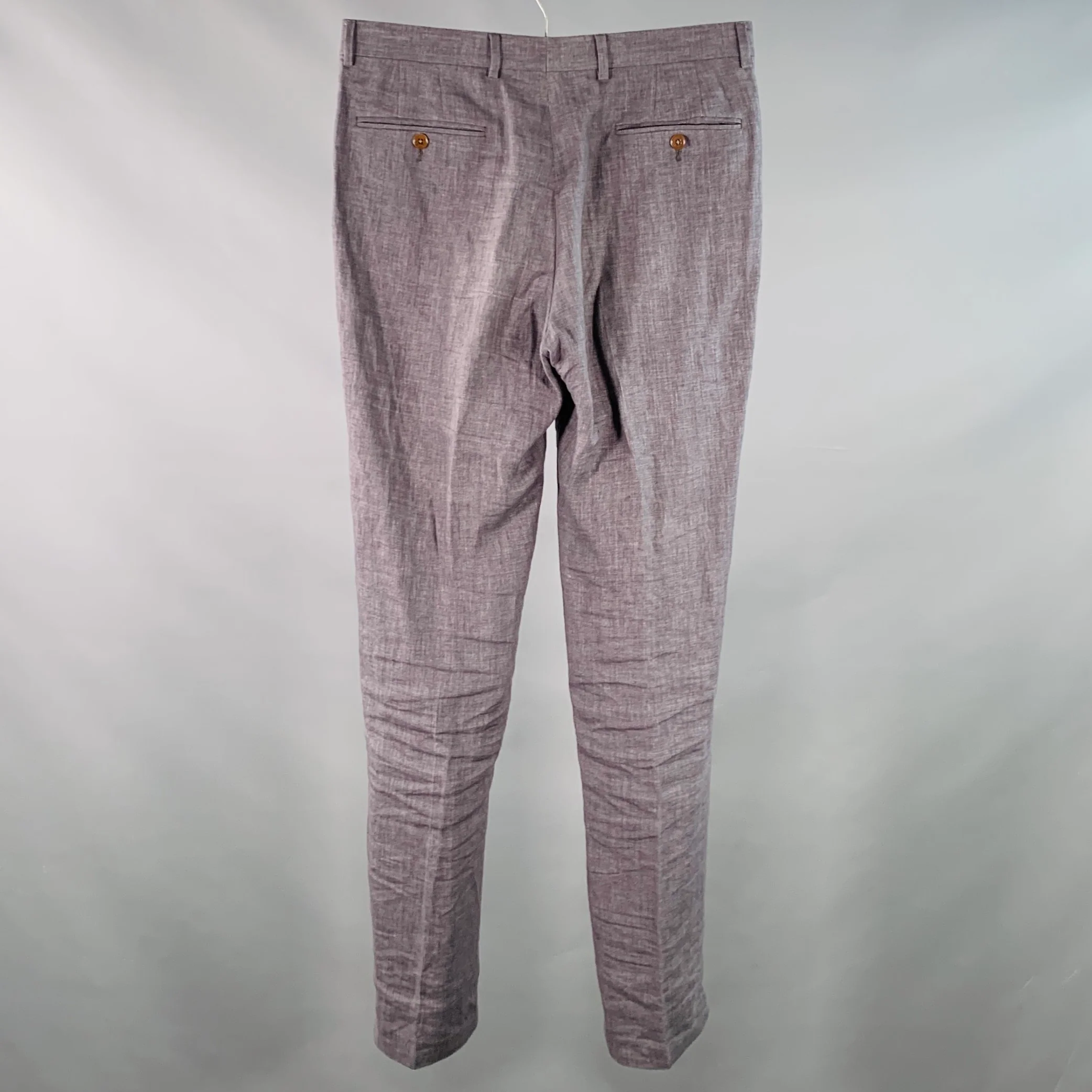 PAUL SMITH Size 32 Grey Charcoal Linen Flat Front Tapered Casual Pants - Image 2