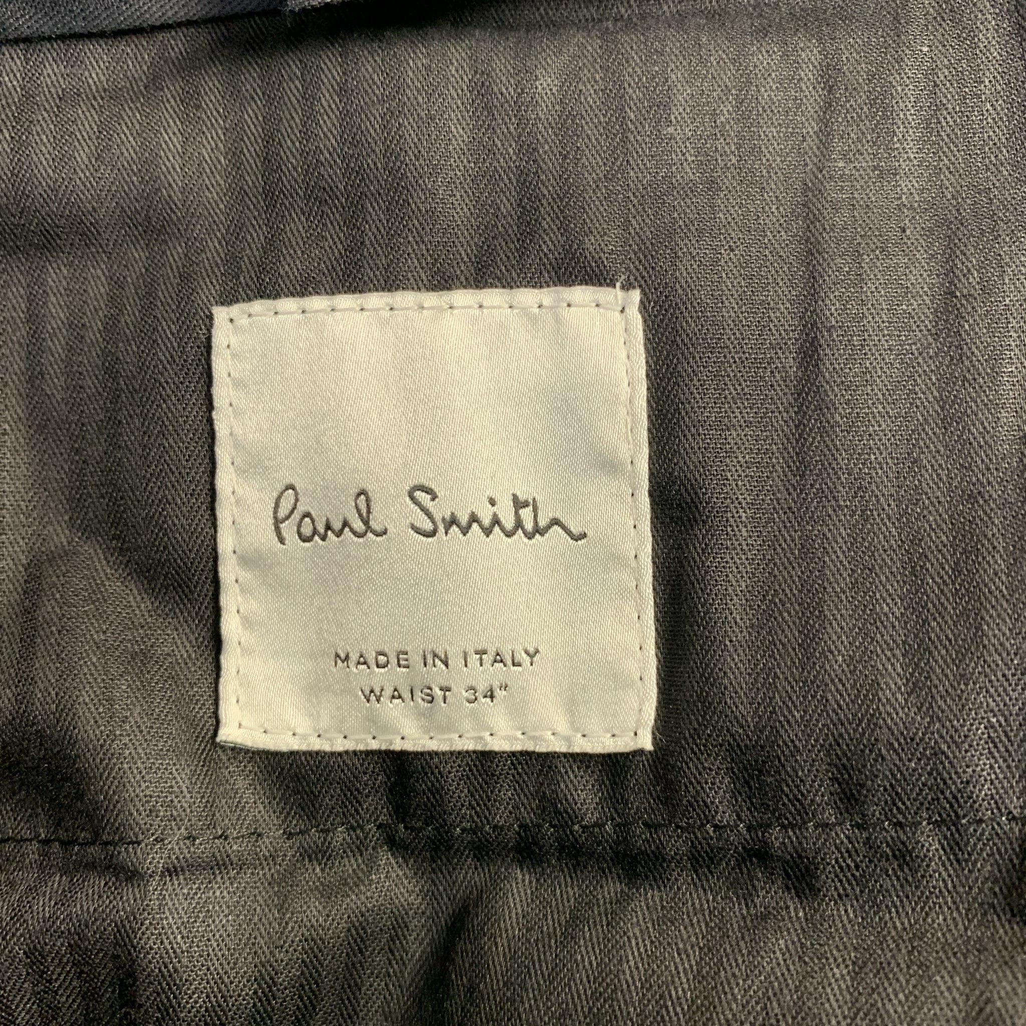 PAUL SMITH Size 34 Black Cotton Pleated Formal Tapered Dress Pants - Image 3