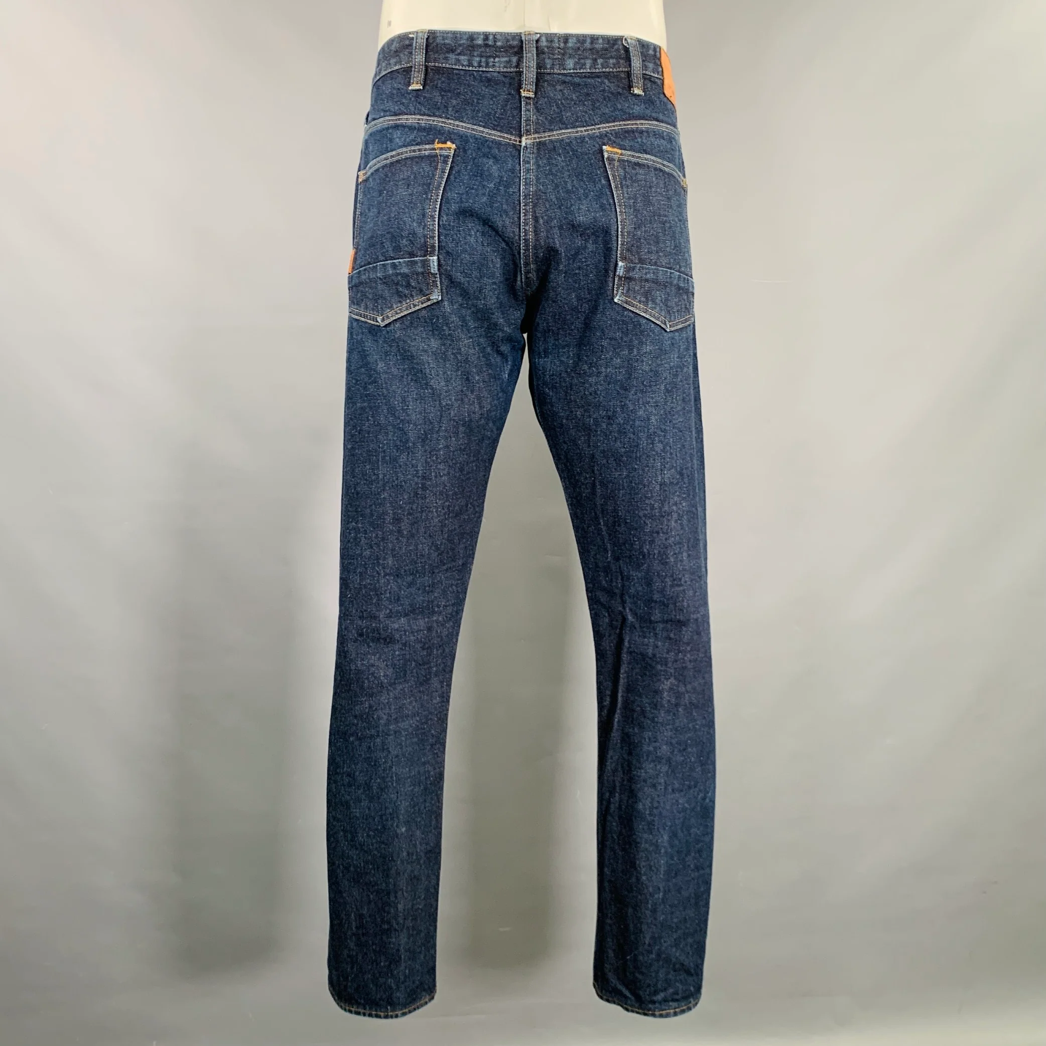 PAUL SMITH Size 36 Blue Contrast Stitch Cotton Straight Japanese Selvedge Jeans - Image 3