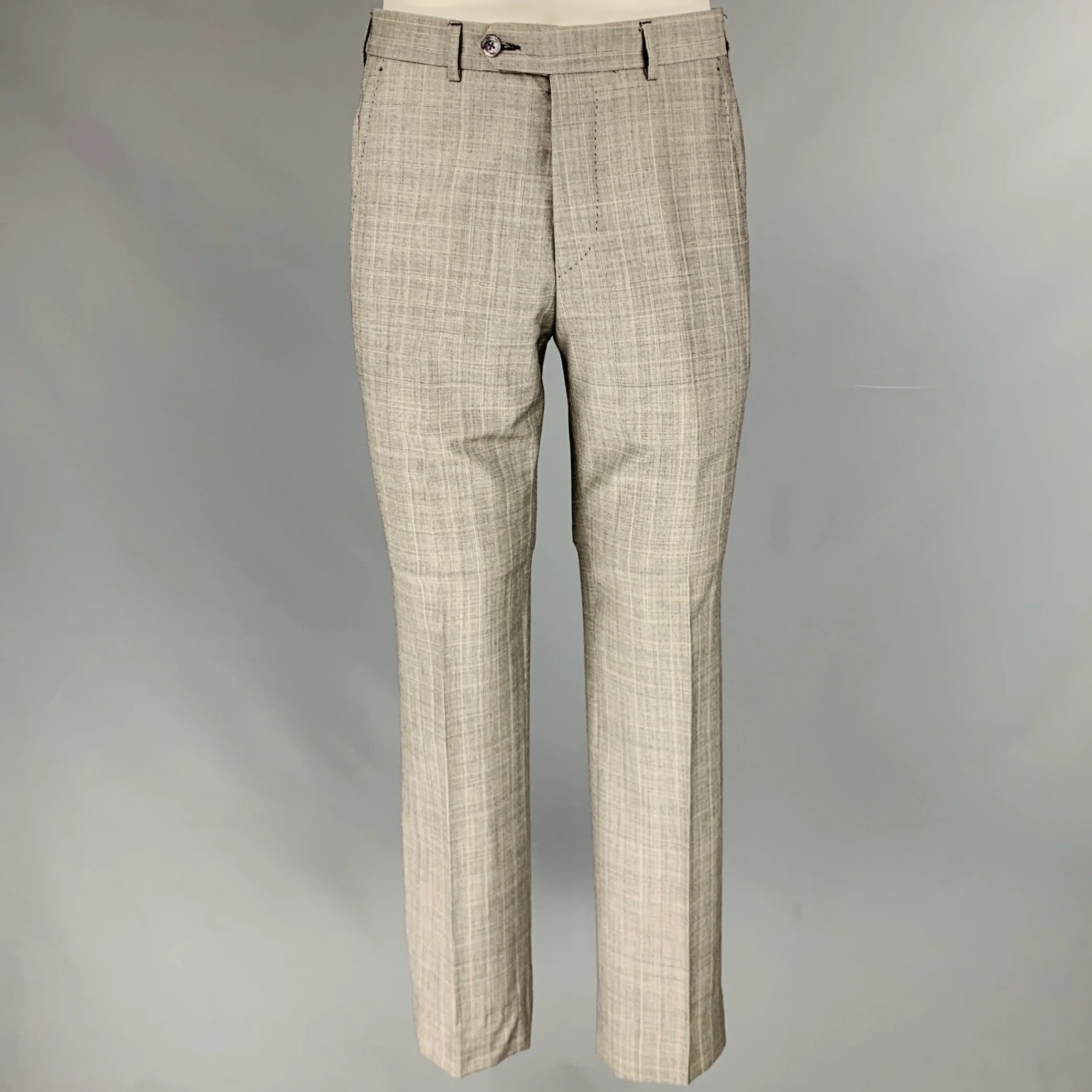 PAUL SMITH Size 36 -Byard- Grey Orange Window Pane Wool Single Breasted Suit - Image 4