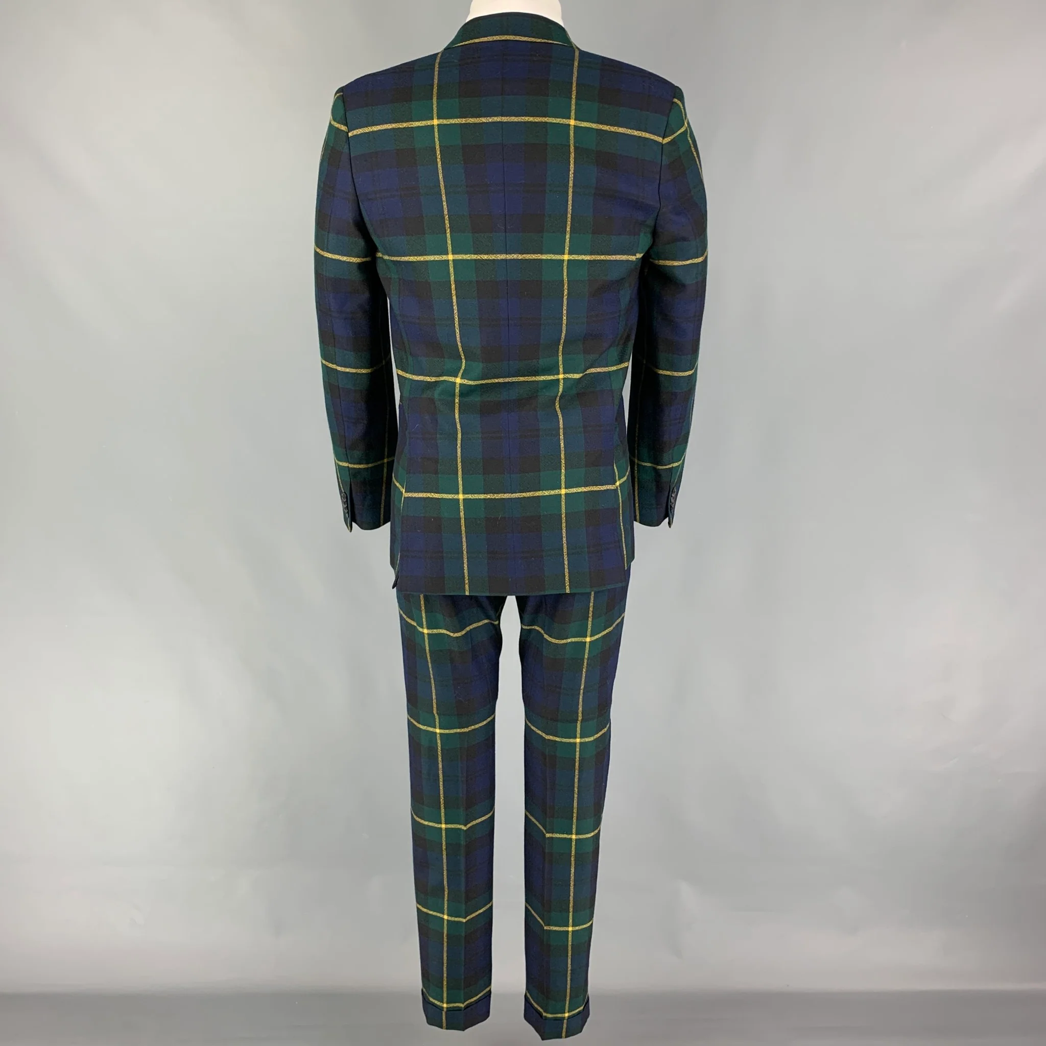 PAUL SMITH Size 38 Green Black Navy Plaid Wool Notch Lapel Suit - Image 3