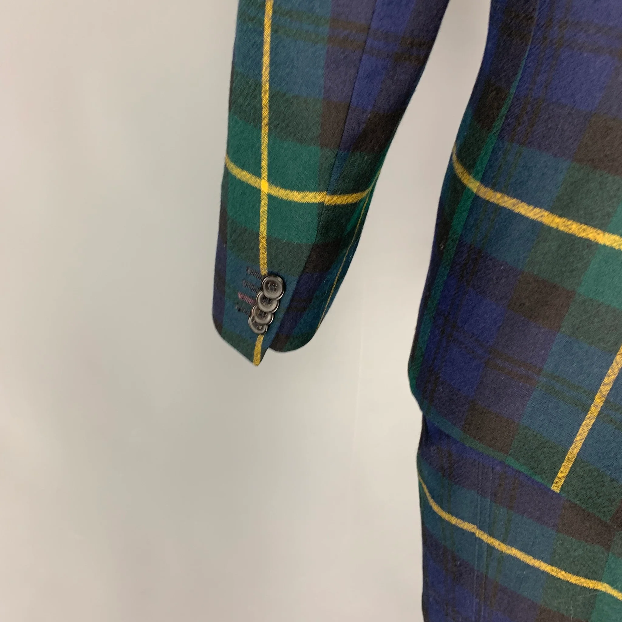 PAUL SMITH Size 38 Green Black Navy Plaid Wool Notch Lapel Suit - Image 4
