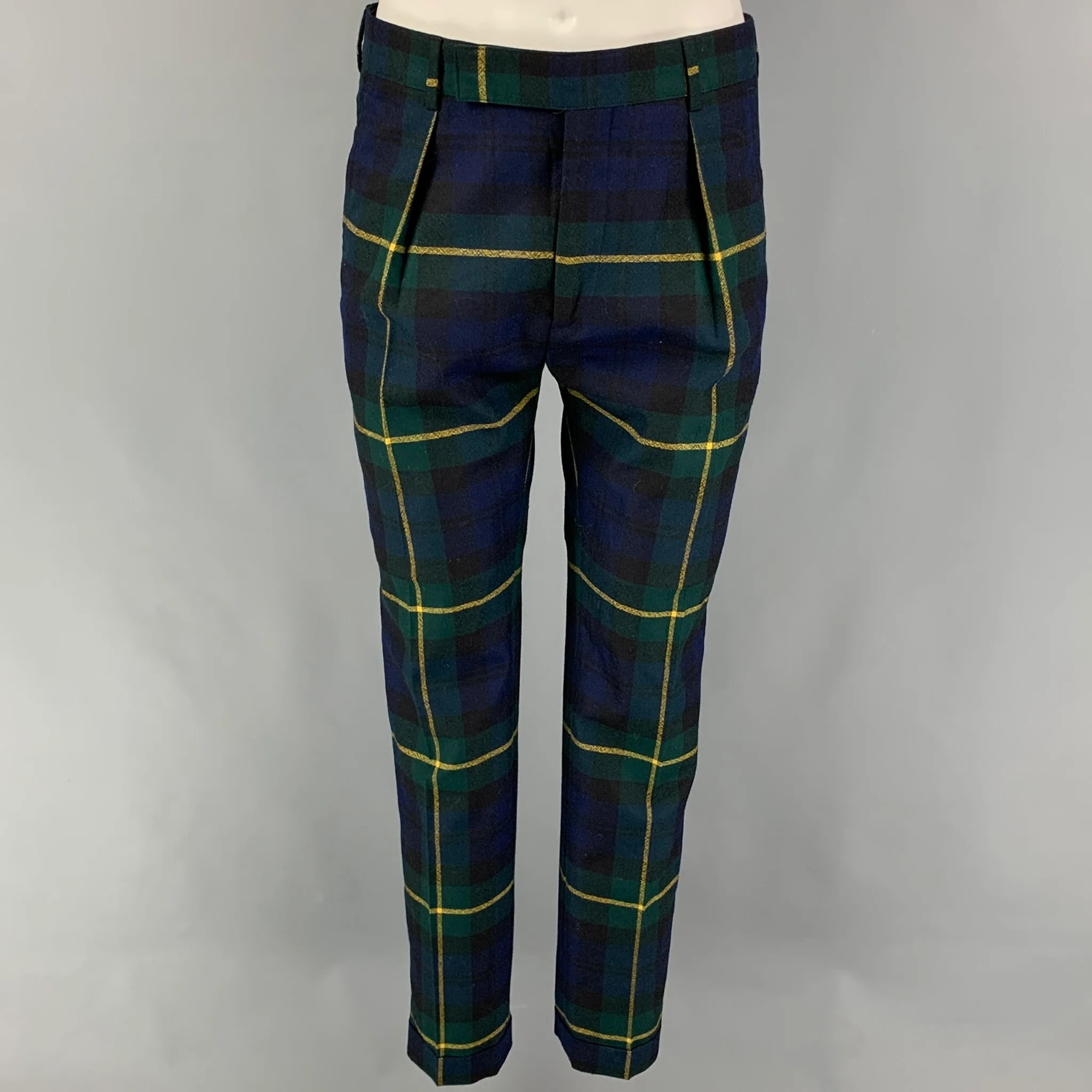 PAUL SMITH Size 38 Green Black Navy Plaid Wool Notch Lapel Suit - Image 5