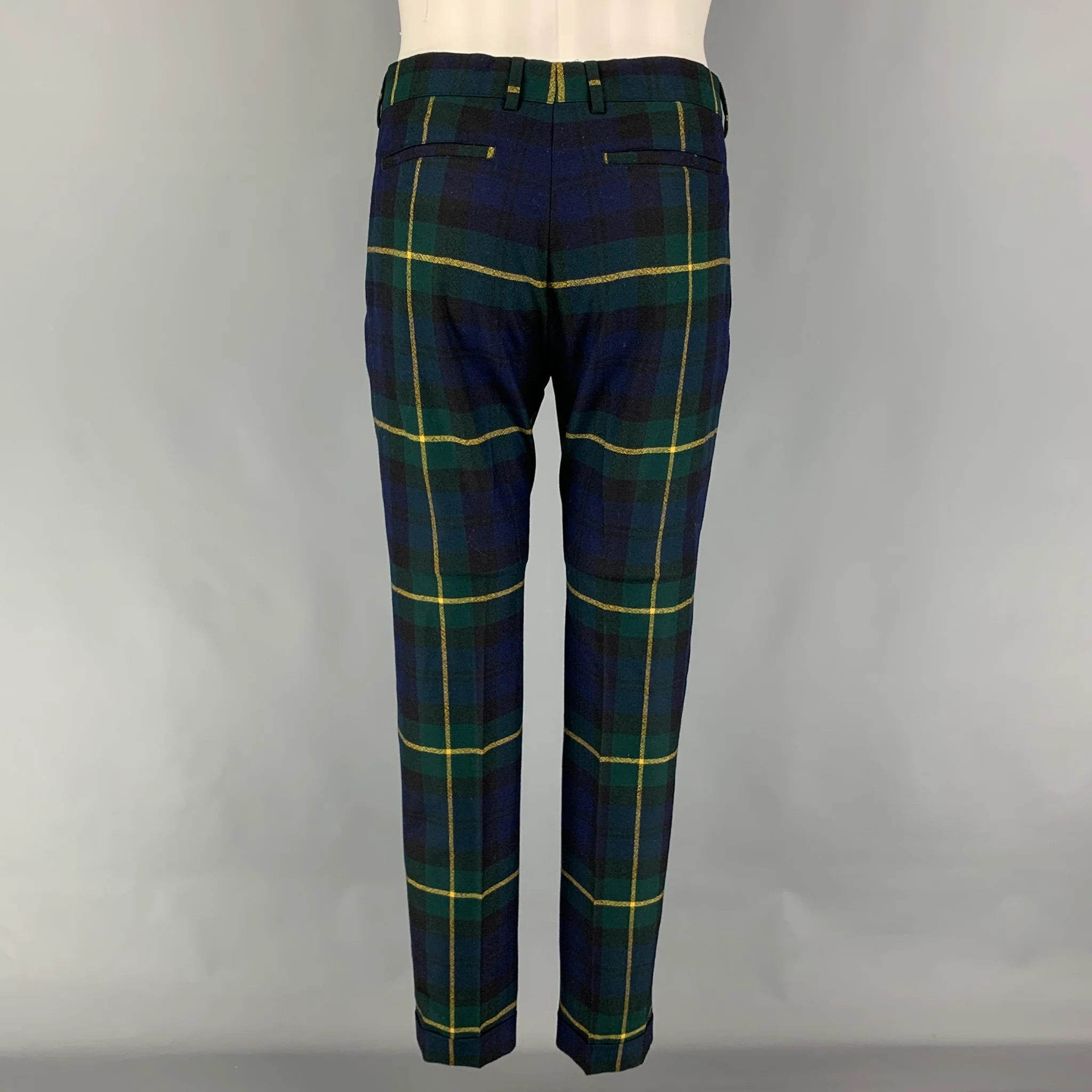 PAUL SMITH Size 38 Green Black Navy Plaid Wool Notch Lapel Suit - Image 6