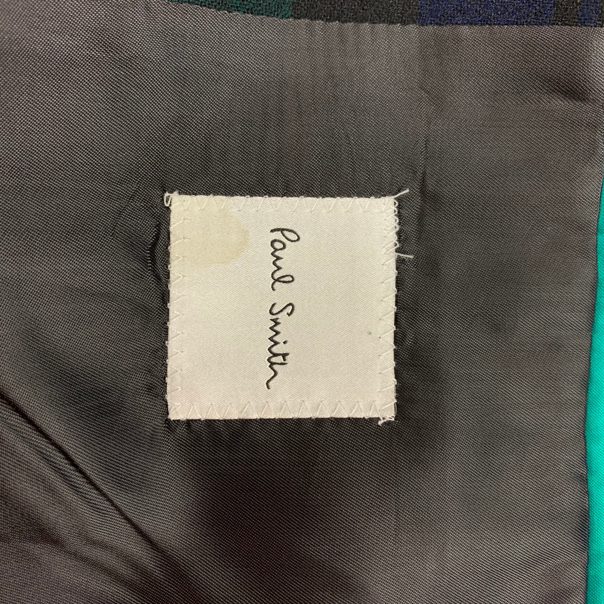 PAUL SMITH Size 38 Green Black Navy Plaid Wool Notch Lapel Suit - Image 8