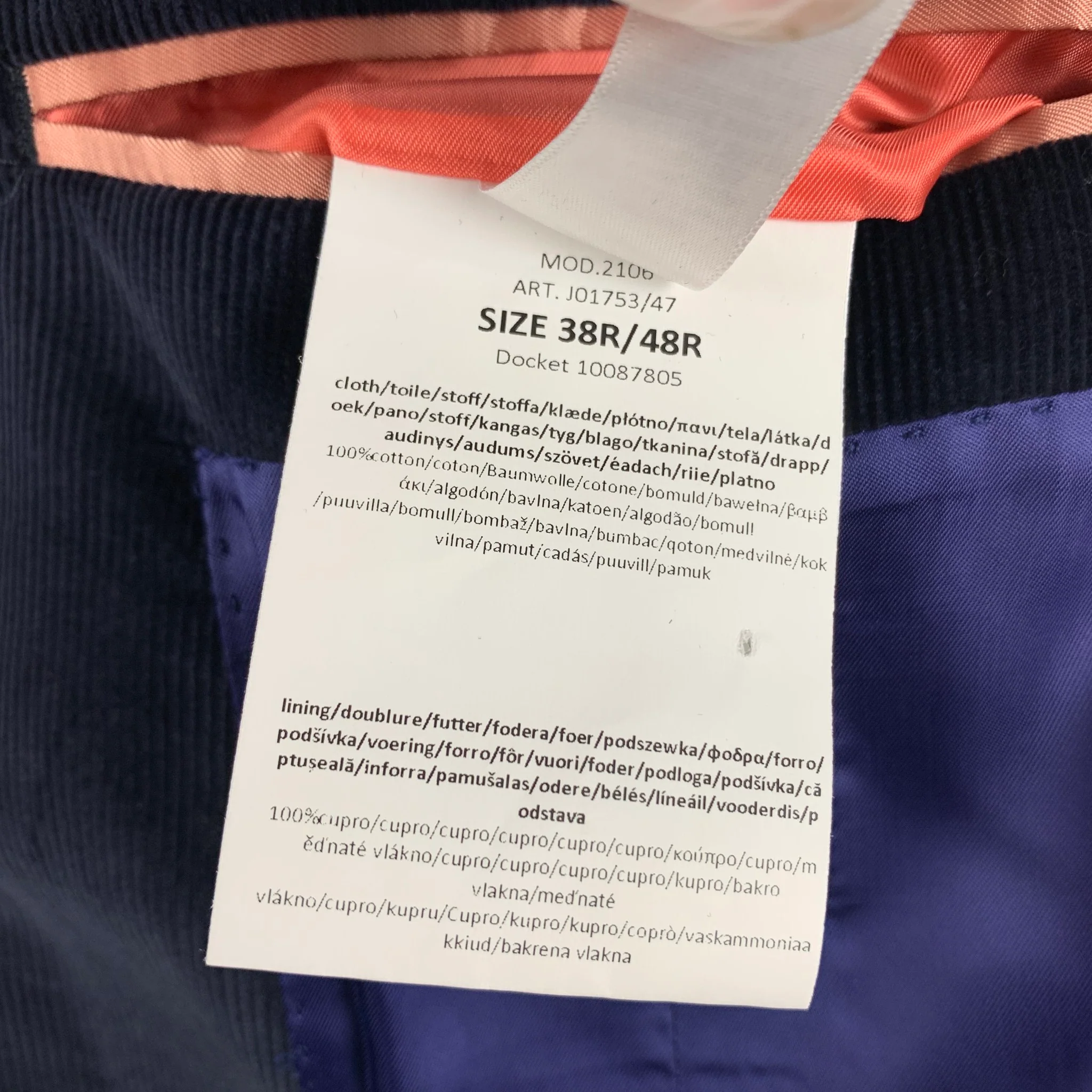 PAUL SMITH Size 38 Navy Corduroy Cotton Notch Lapel Sport Coat - Image 5