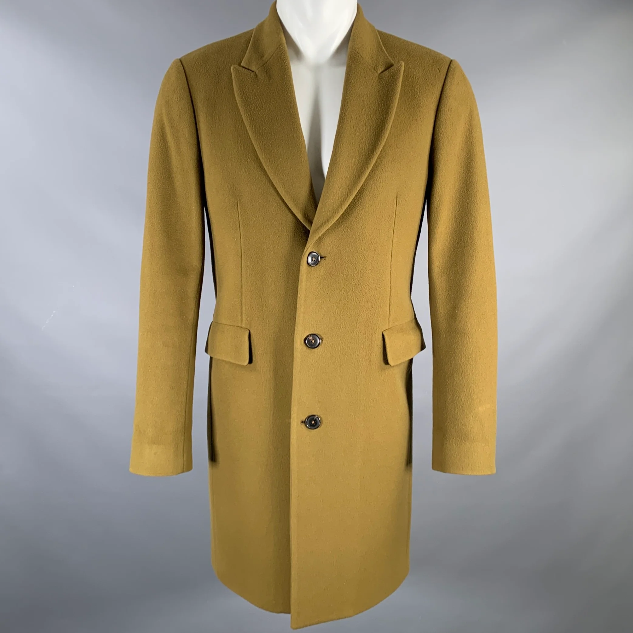 PAUL SMITH Size 38 Olive Green Wool Cashmere Peak Lapel Coat