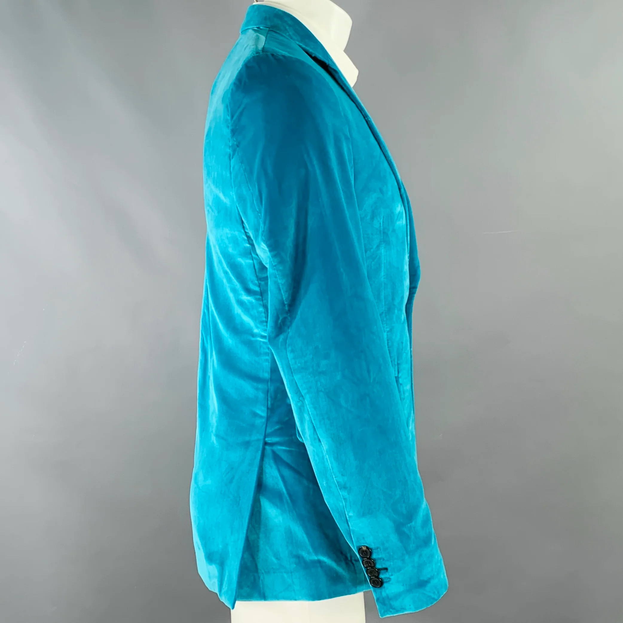 PAUL SMITH Size 38 Regular Blue Aqua Velvet Sport Coat - Image 2