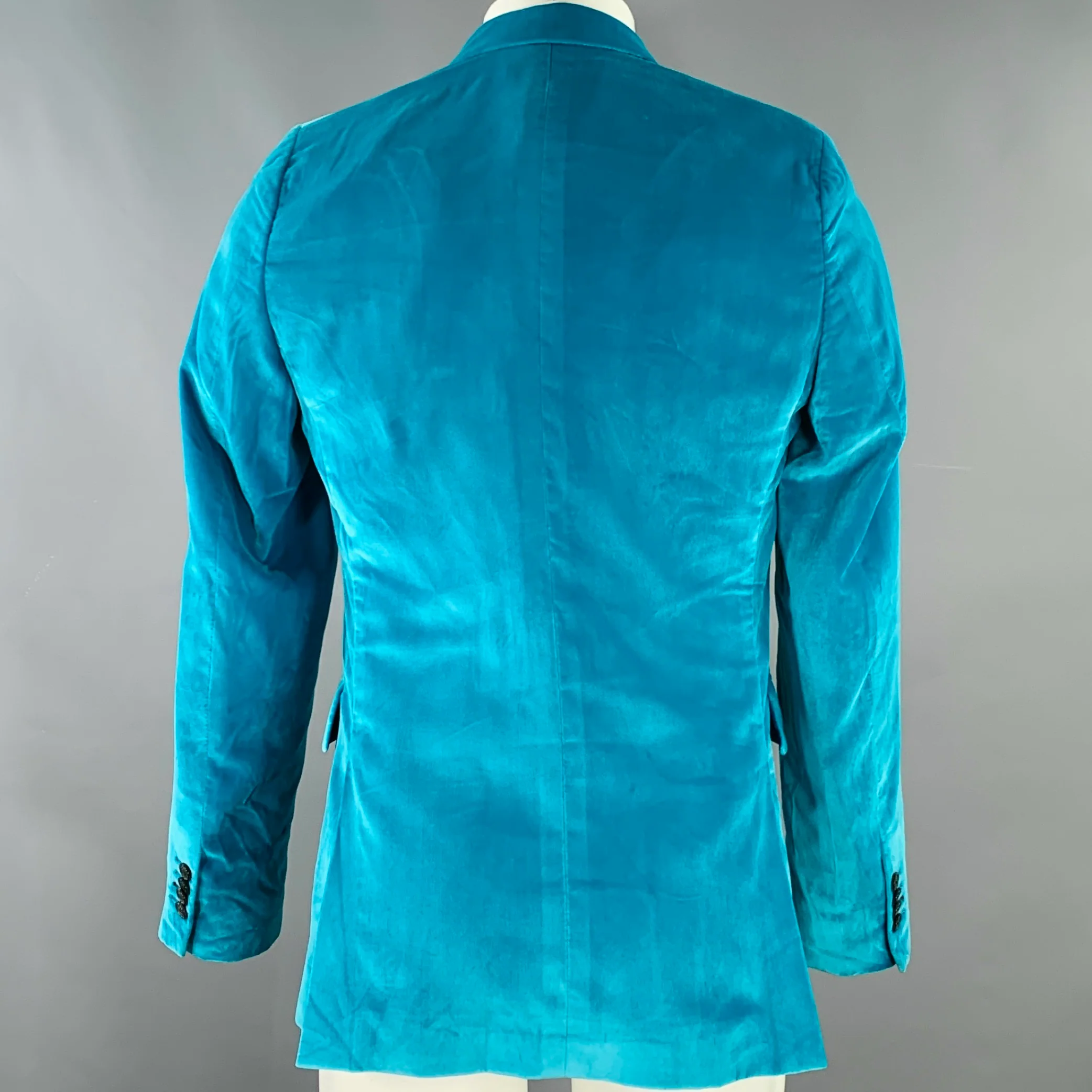 PAUL SMITH Size 38 Regular Blue Aqua Velvet Sport Coat - Image 3