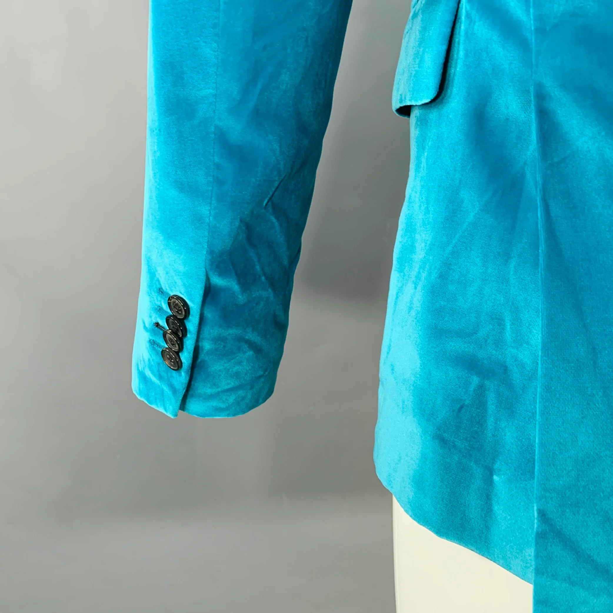 PAUL SMITH Size 38 Regular Blue Aqua Velvet Sport Coat - Image 4