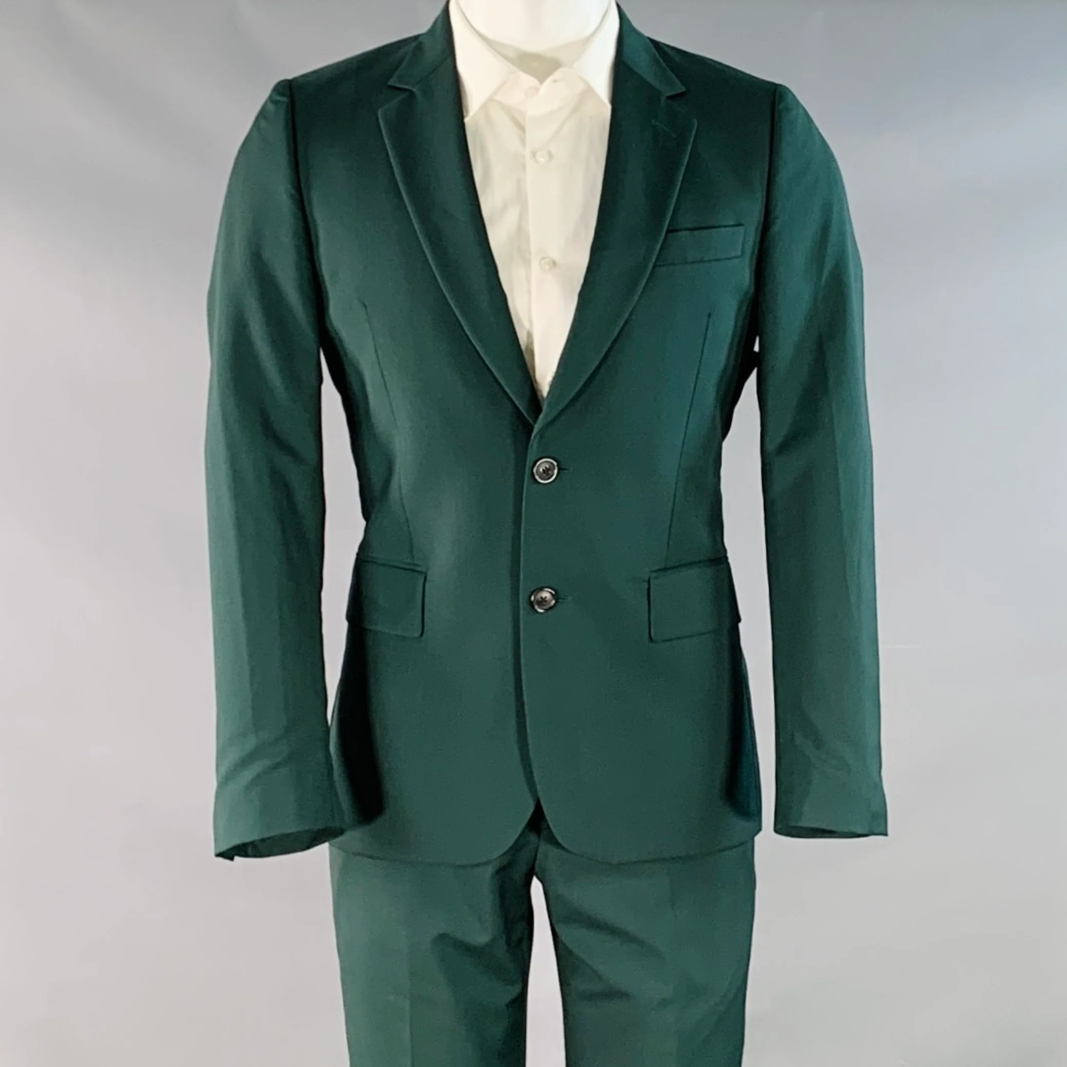 PAUL SMITH Size 38 Regular Green Wool Mohair Notch Lapel Suit