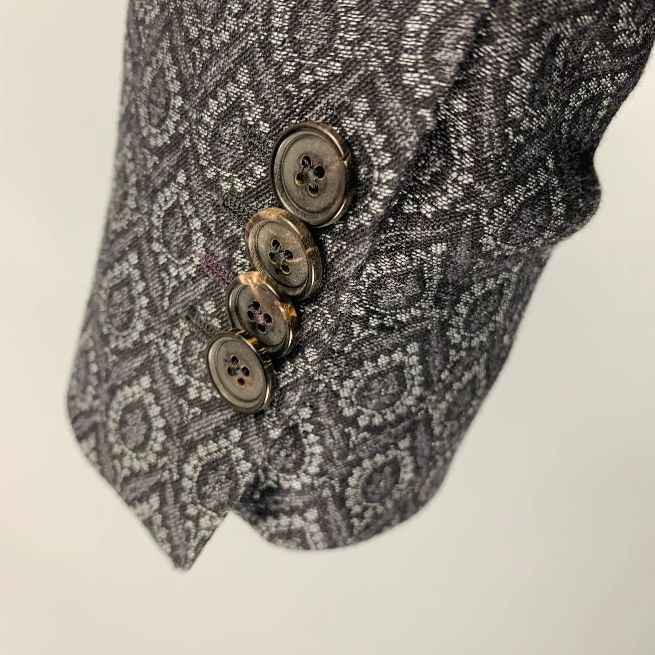 PAUL SMITH Size 40 Grey Black Jacquard Cotton Linen Sport Coat - Image 5
