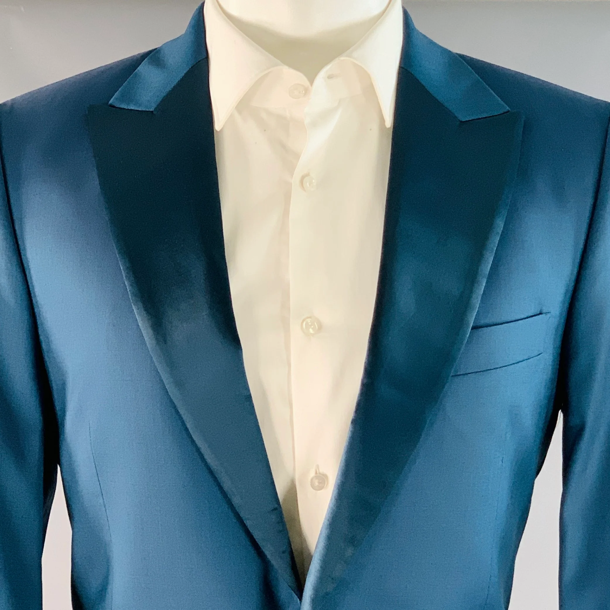 PAUL SMITH Size 40 Regular Soho Fit Teal Wool Peak Lapel Tuxedo - Image 3