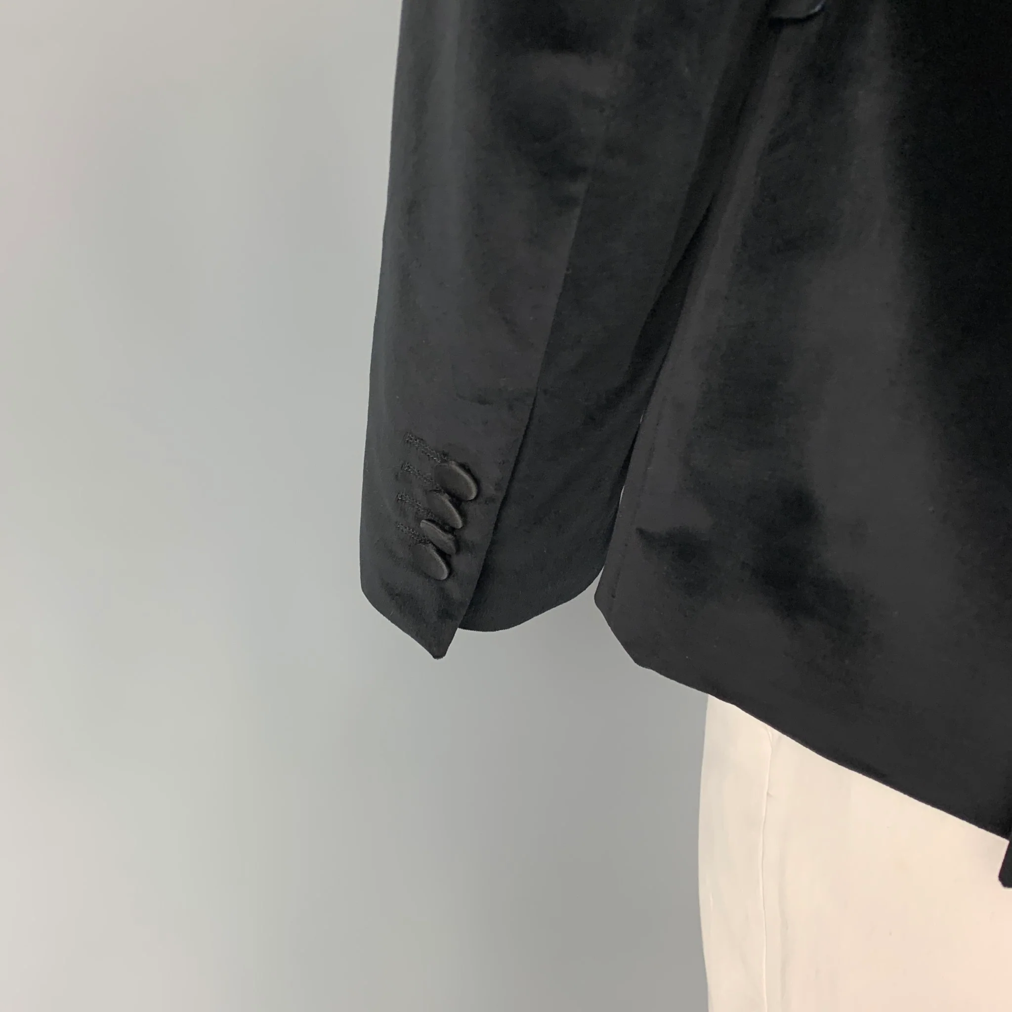 PAUL SMITH Size 42 Black Velvet Cotton Velvet Tuxedo Sport Coat - Image 5