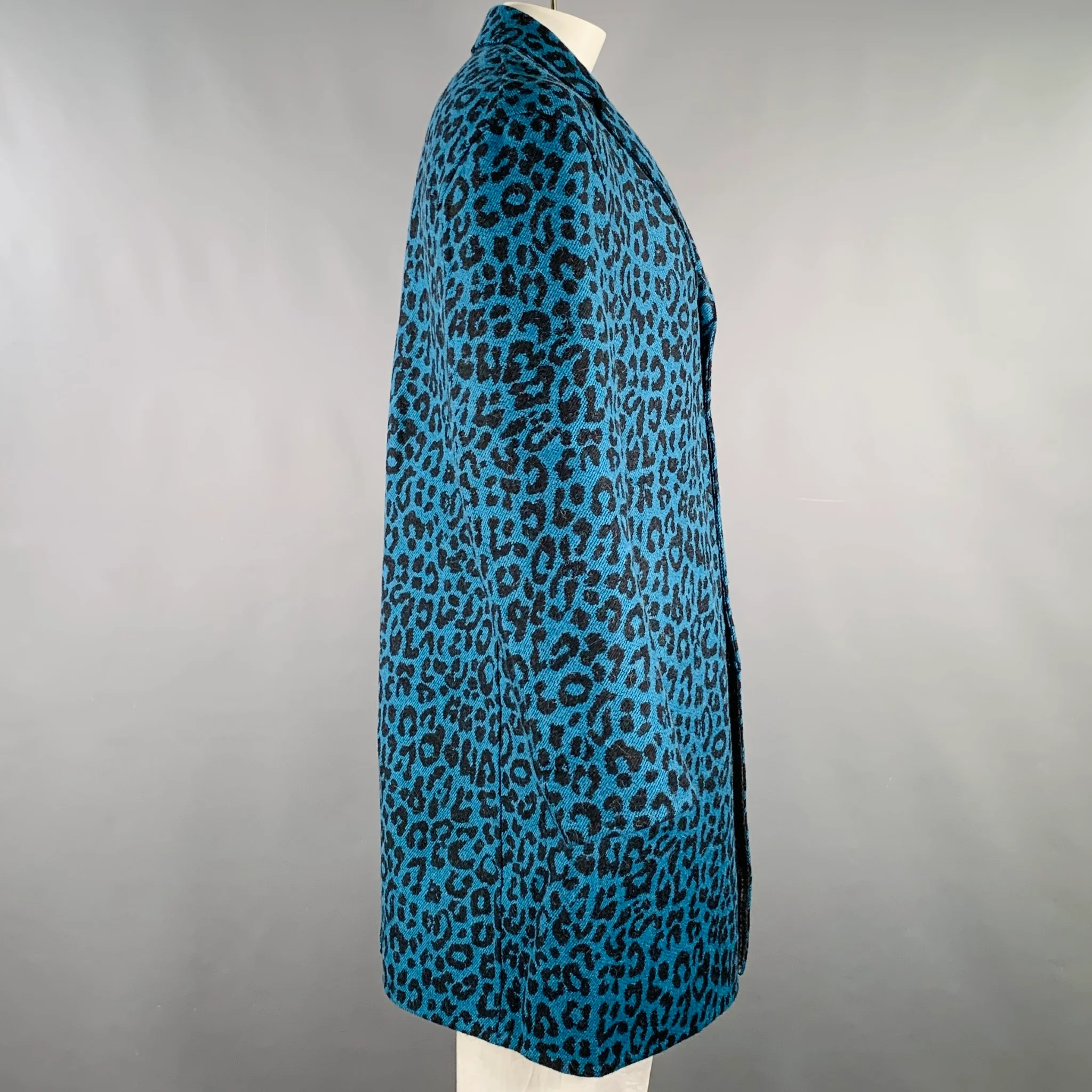 PAUL SMITH Size 42 Blue Black Animal Print Wool Alpaca Coat - Image 2