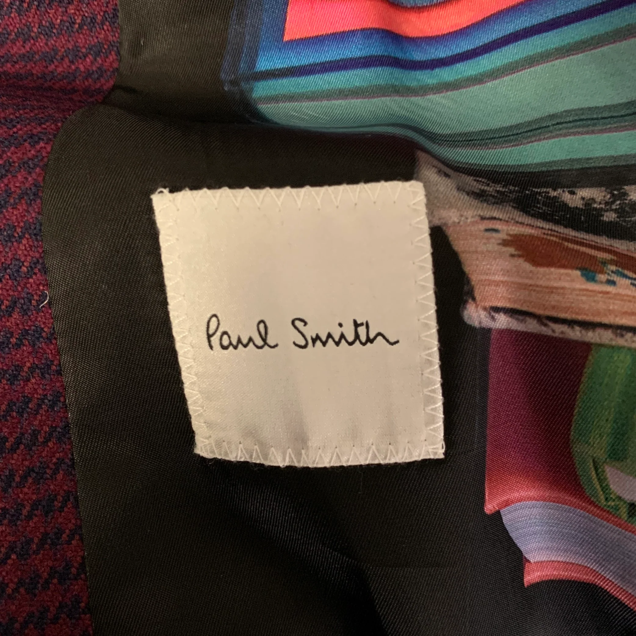 PAUL SMITH Size 42 Burgundy Navy Houndstooth Wool Double Breasted Coat - Image 6