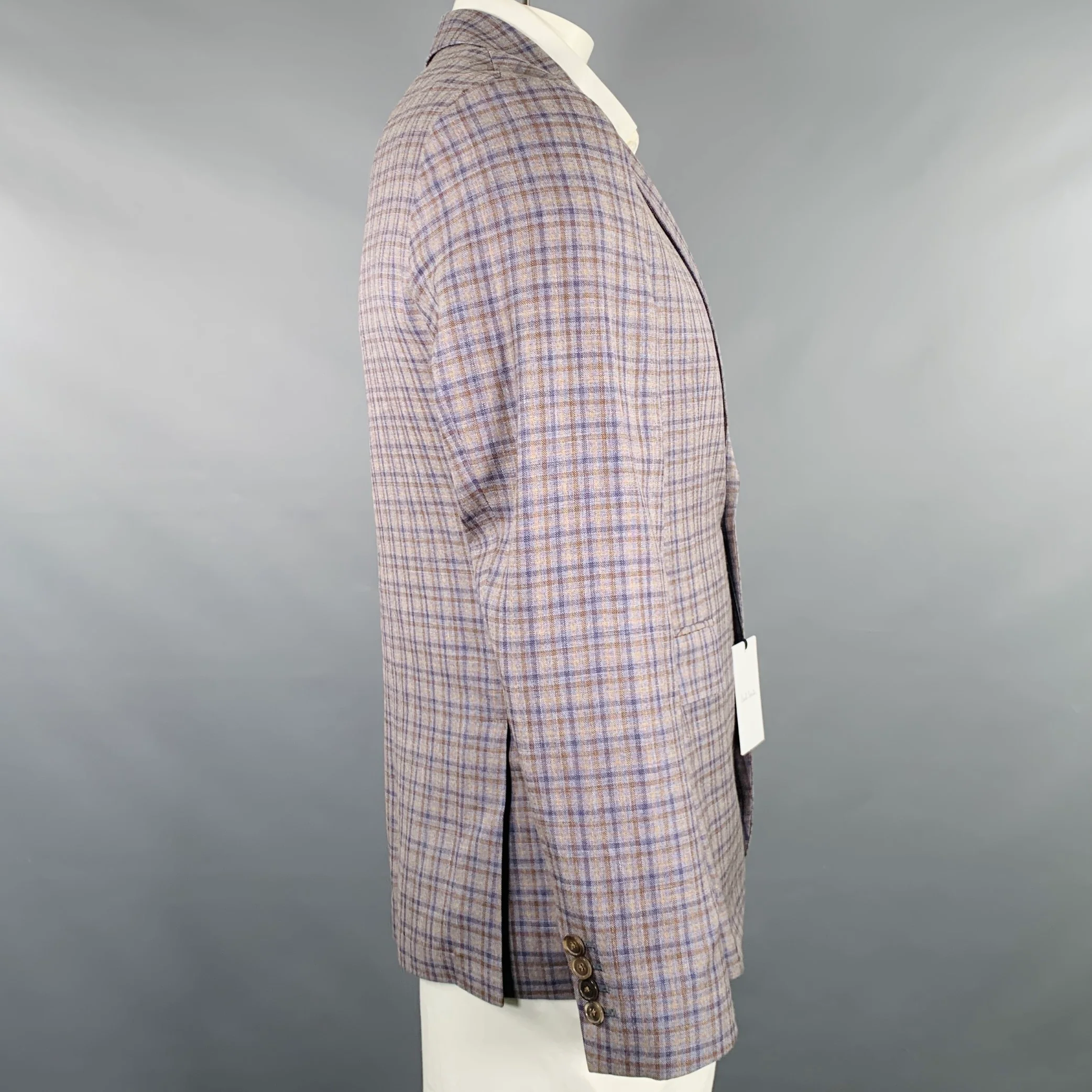 PAUL SMITH Size 42 Grey Brown Navy Plaid Wool Linen Sport Coat - Image 3