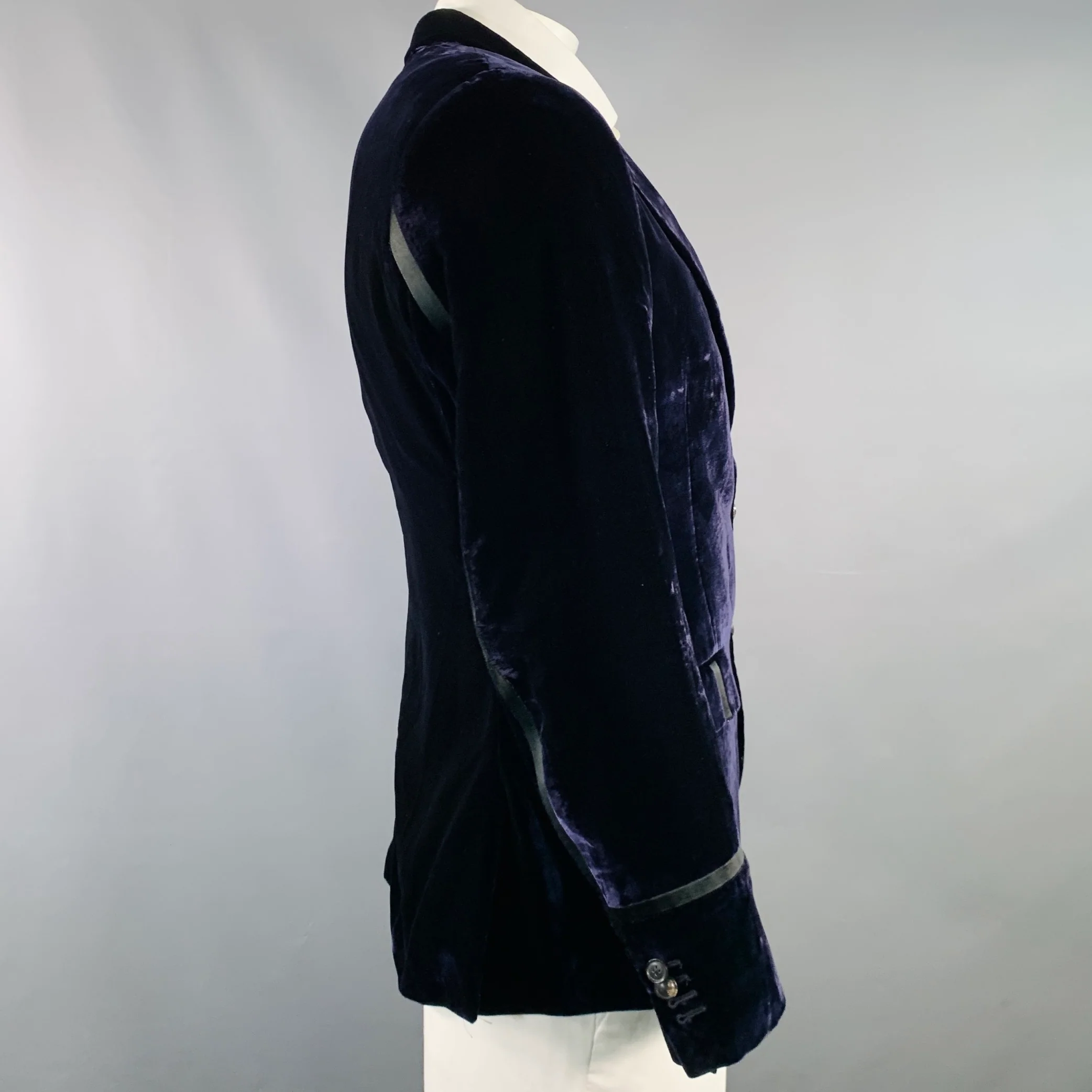 PAUL SMITH Size 42 Navy Black Velvet Viscose Blend Notch Lapel Sport Coat - Image 3